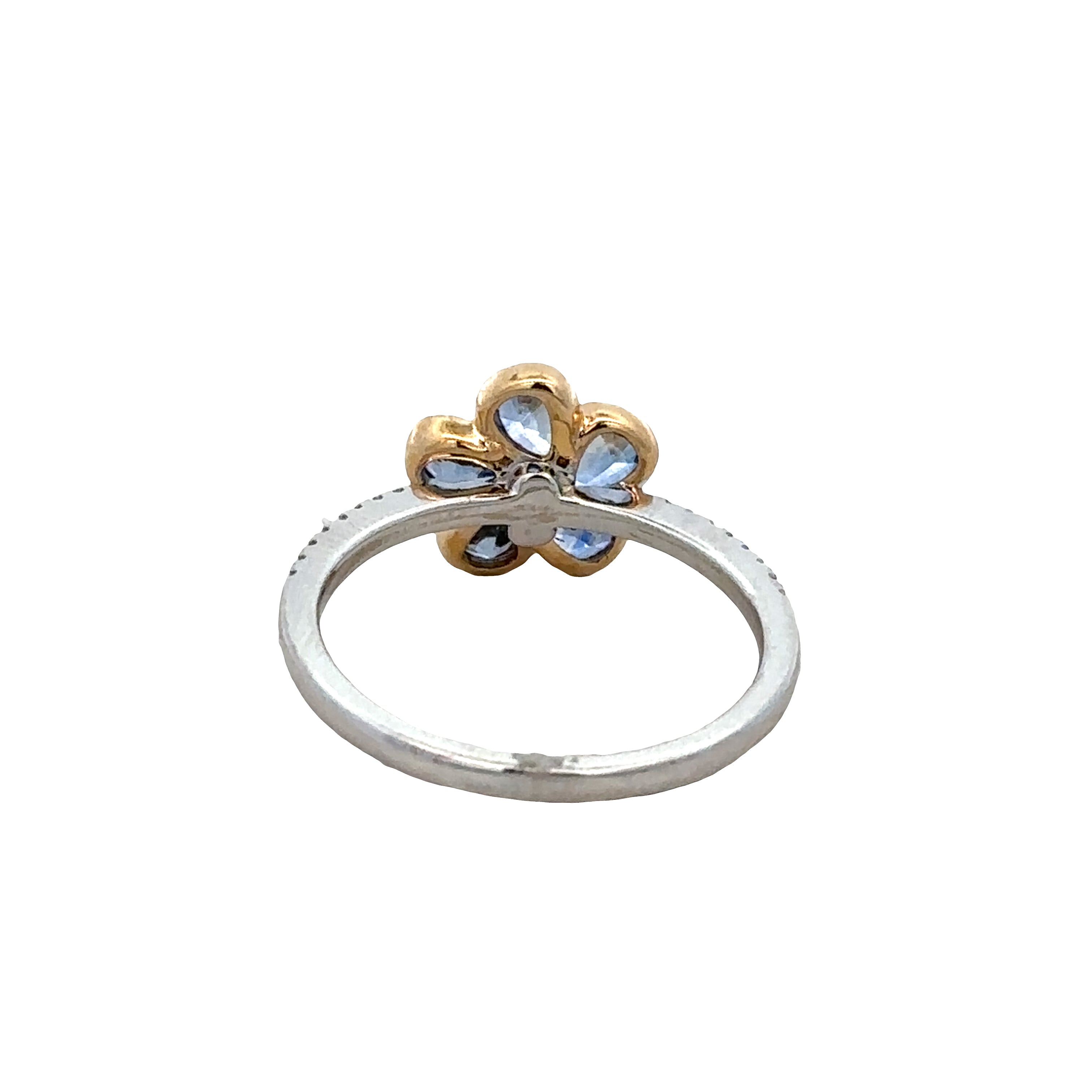 14k White & Yellow Gold Blue Sapphire Flower Ring – Size 7.25