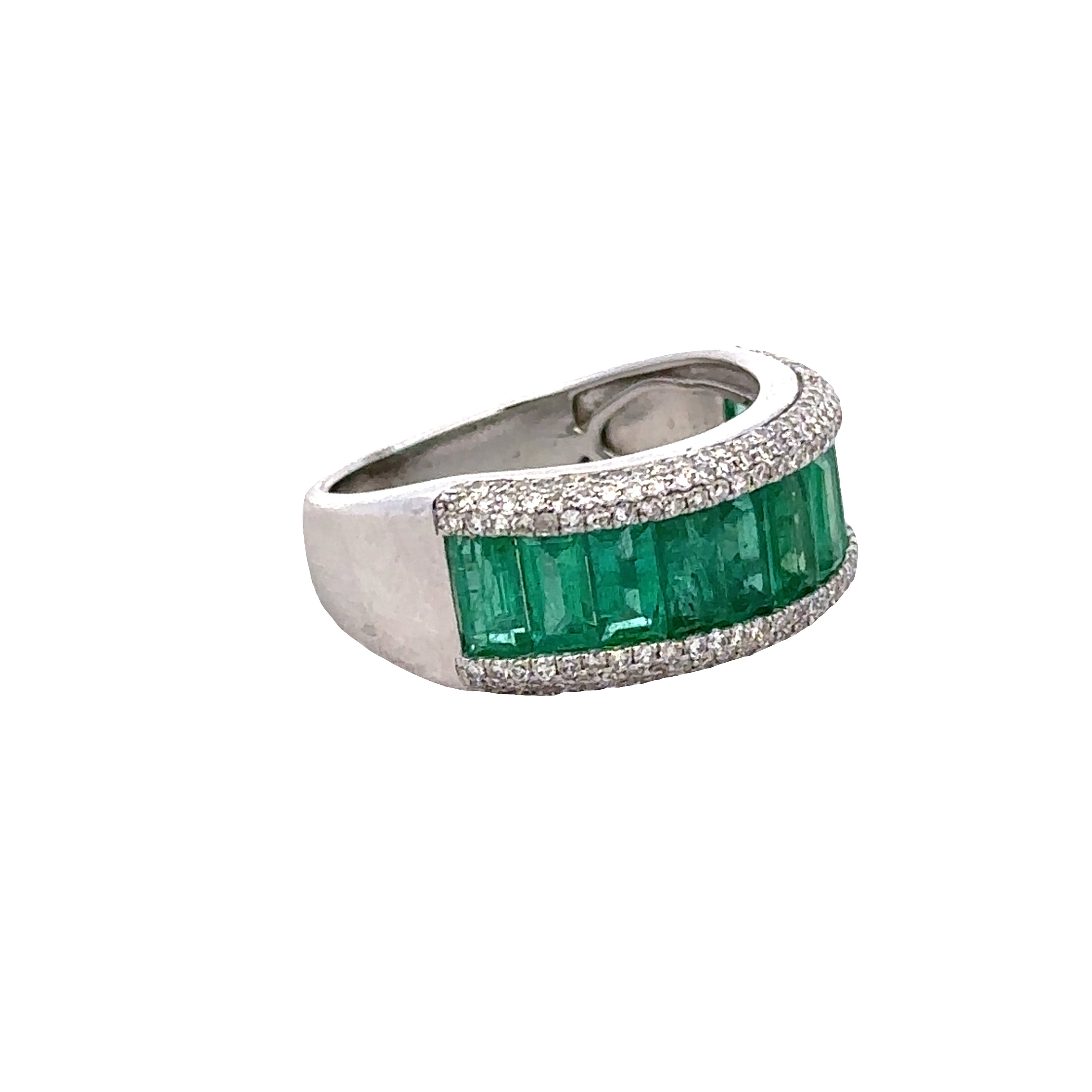 14k White Gold Emerald & Diamond Wide Band – Size 7