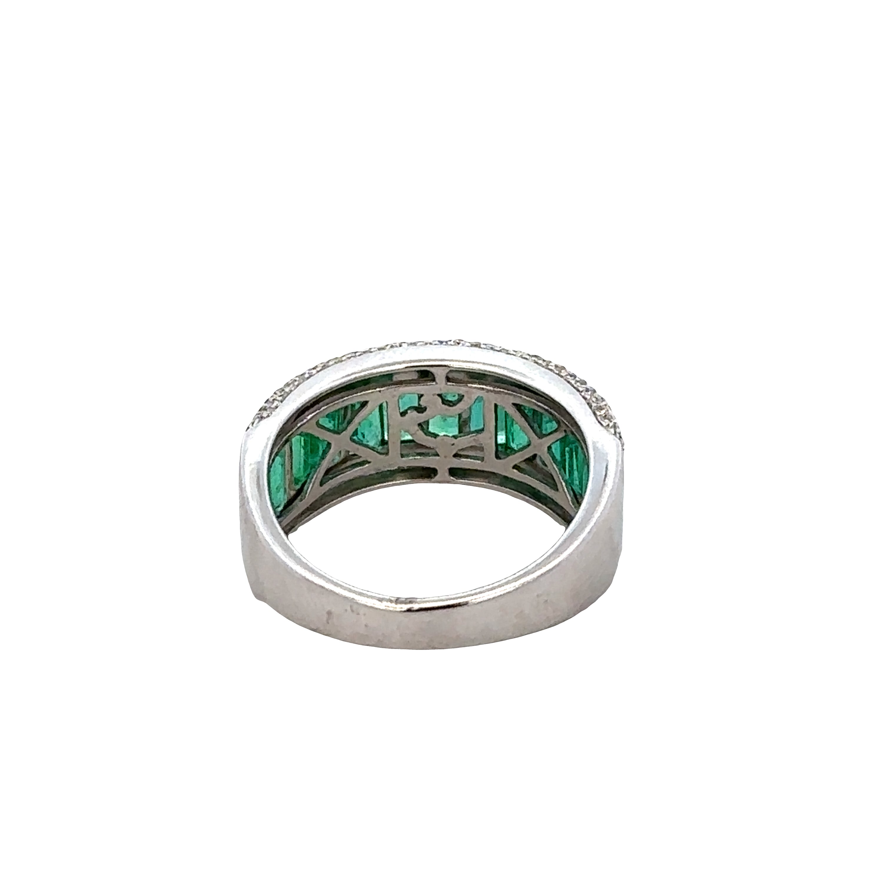 14k White Gold Emerald & Diamond Wide Band – Size 7