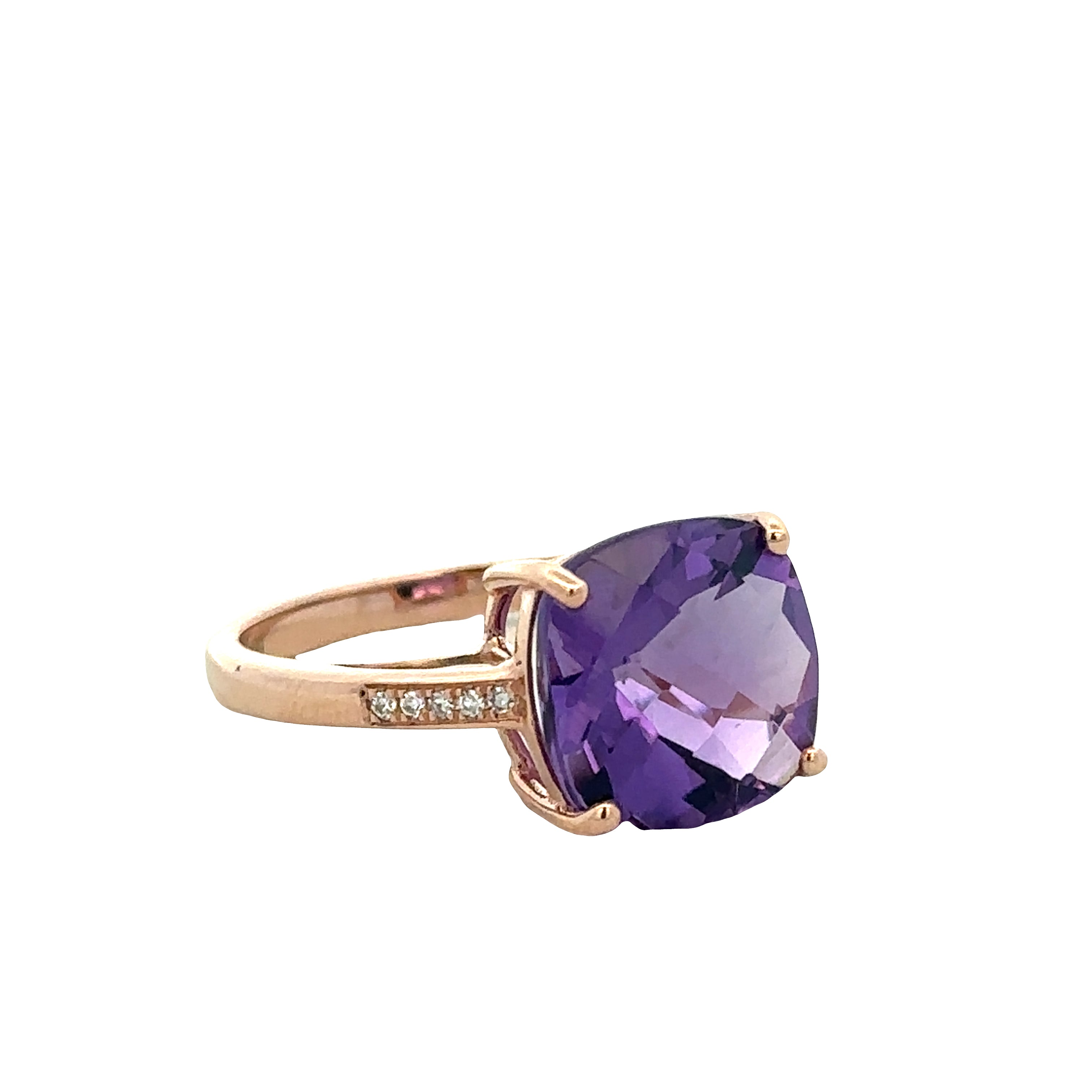 14k Yellow Gold Amethyst & Diamond Ring – Size 7.25