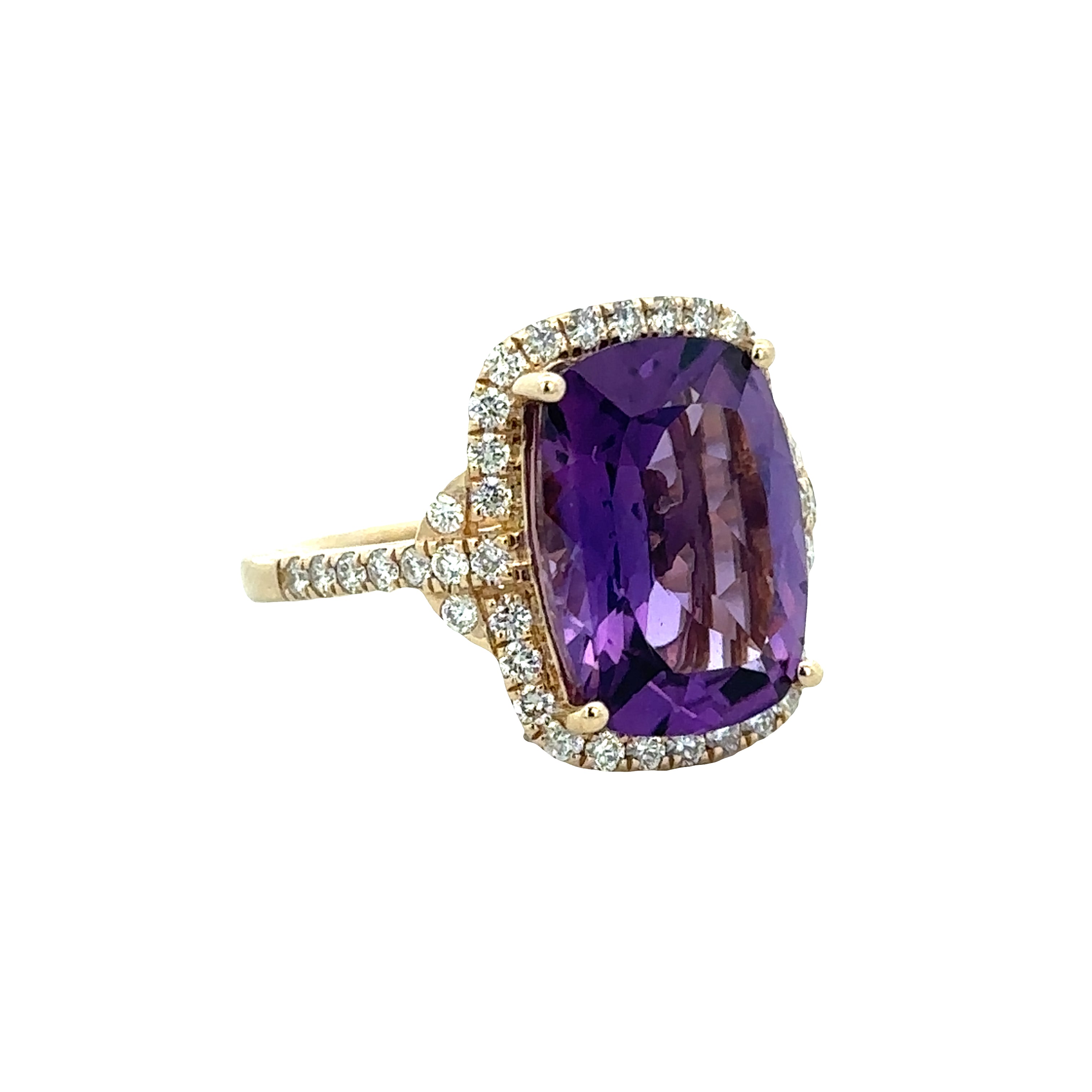 14k Yellow Gold Amethyst & Diamond Halo Ring – Size 7