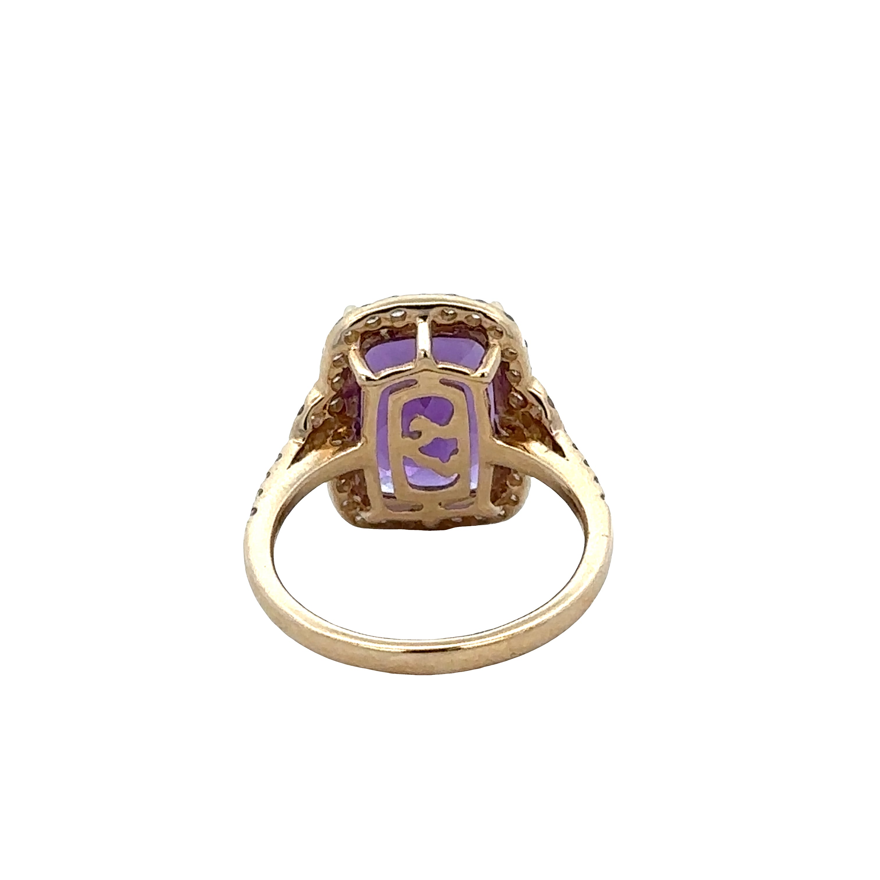 14k Yellow Gold Amethyst & Diamond Halo Ring – Size 7