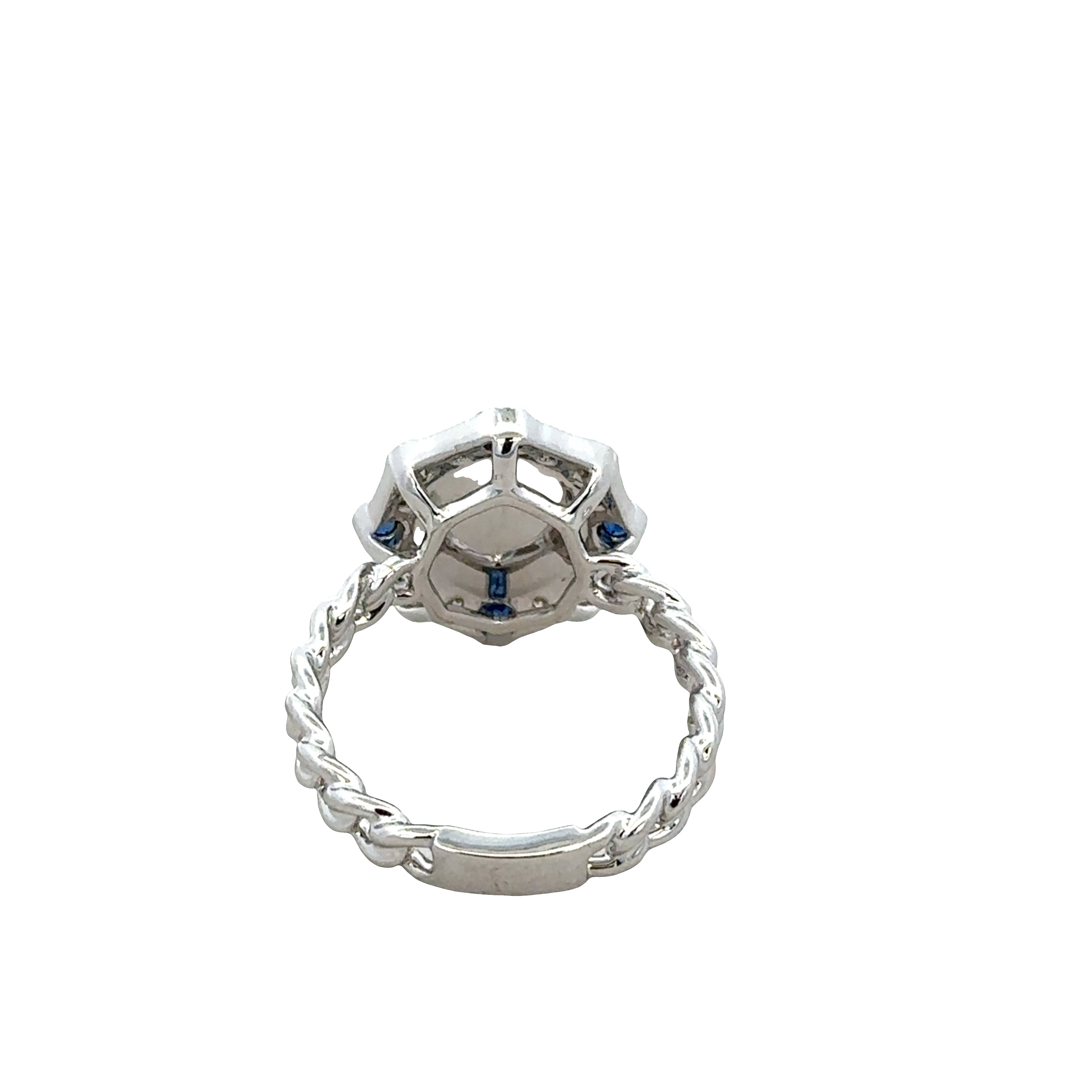 14k White Gold Opal, Sapphire & Diamond Halo Ring – Size 7.25