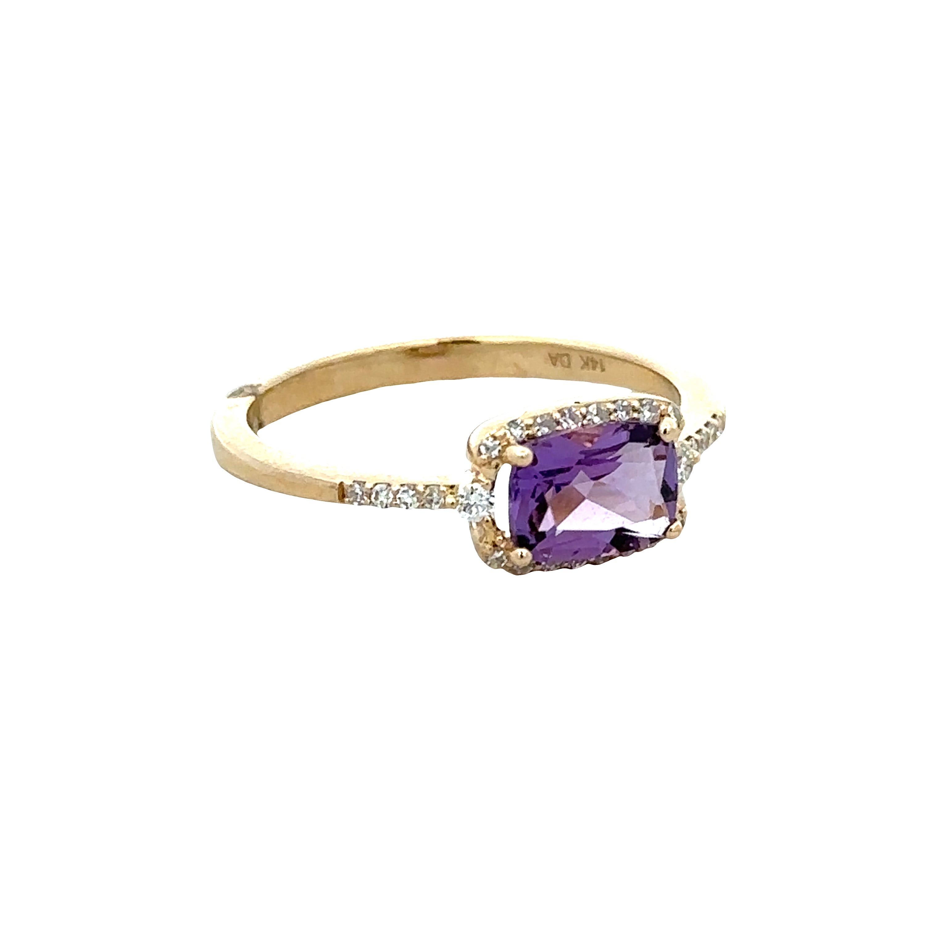 14k Yellow Gold Amethyst & Diamond Halo Ring – Size 6.5