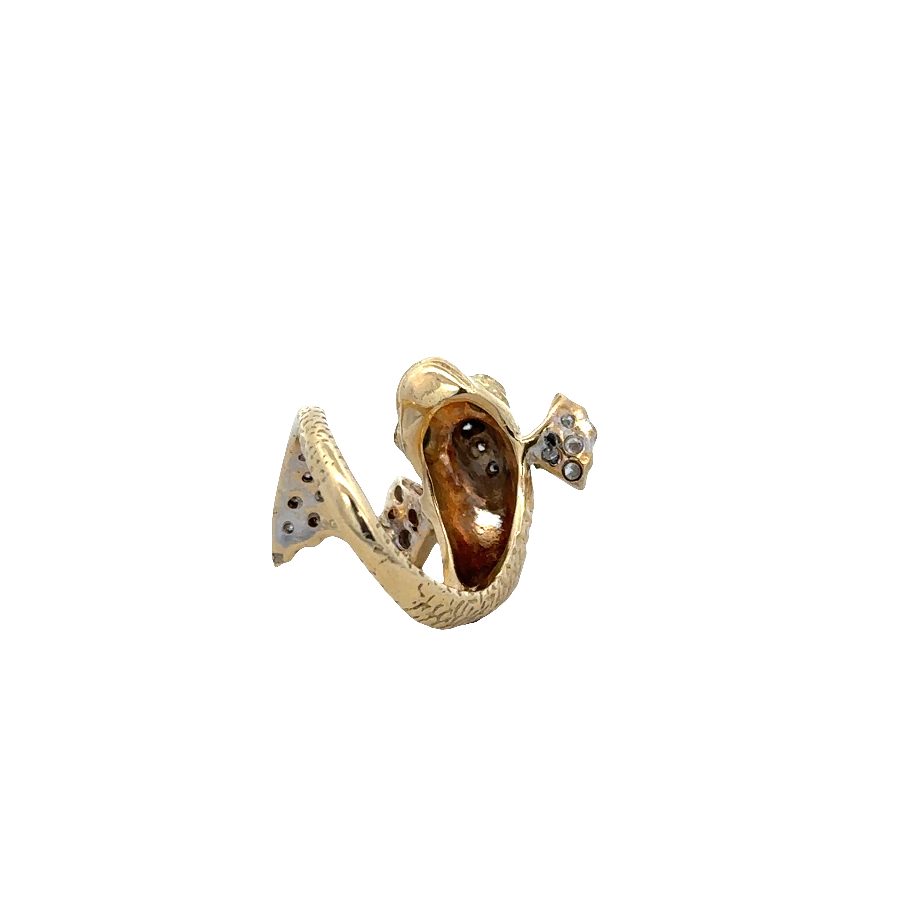 Vintage 14k Yellow Gold Diamond & Emerald Fish Bypass Ring – Size 7.5