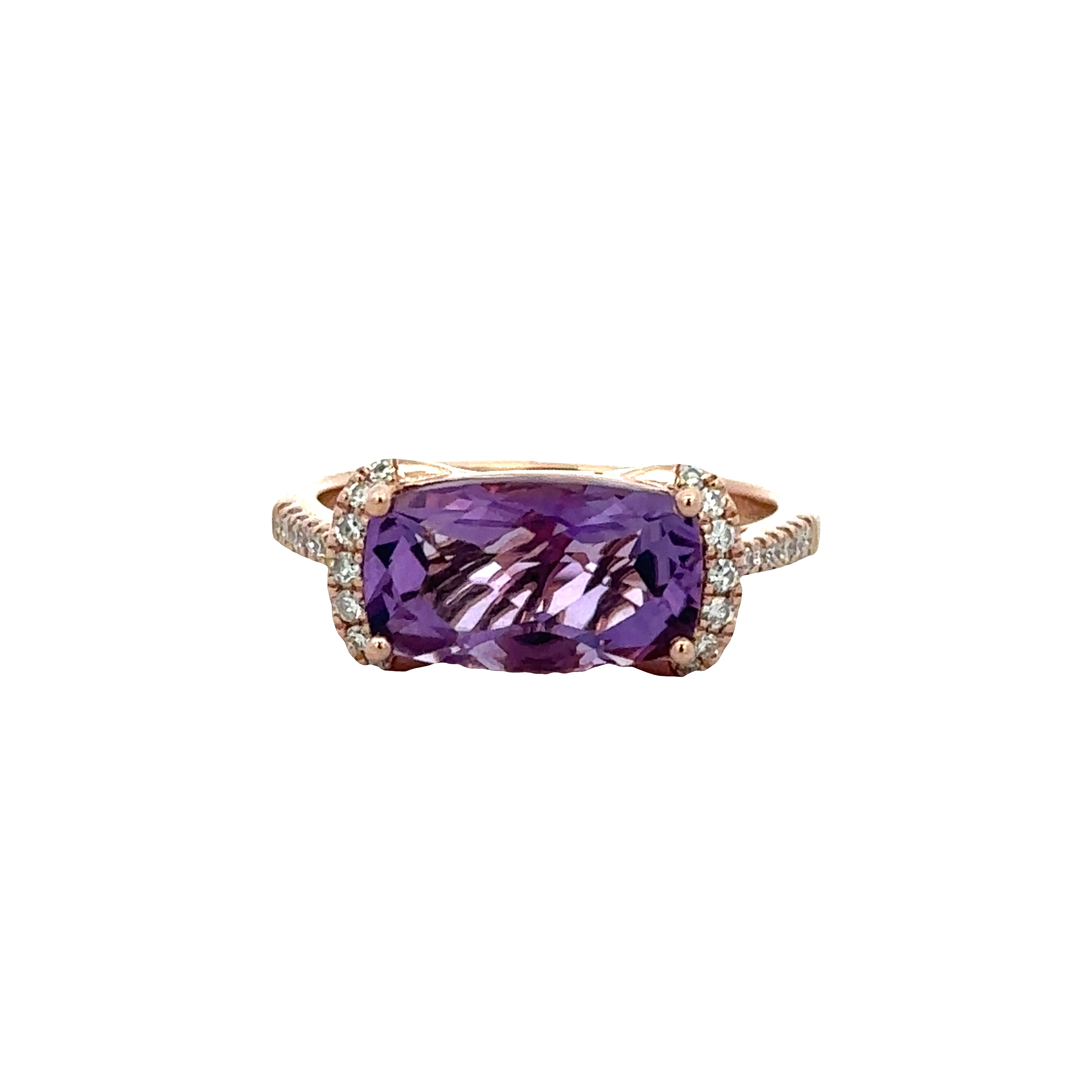 14k Rose Gold East-West Amethyst & Diamond Ring – Size 7