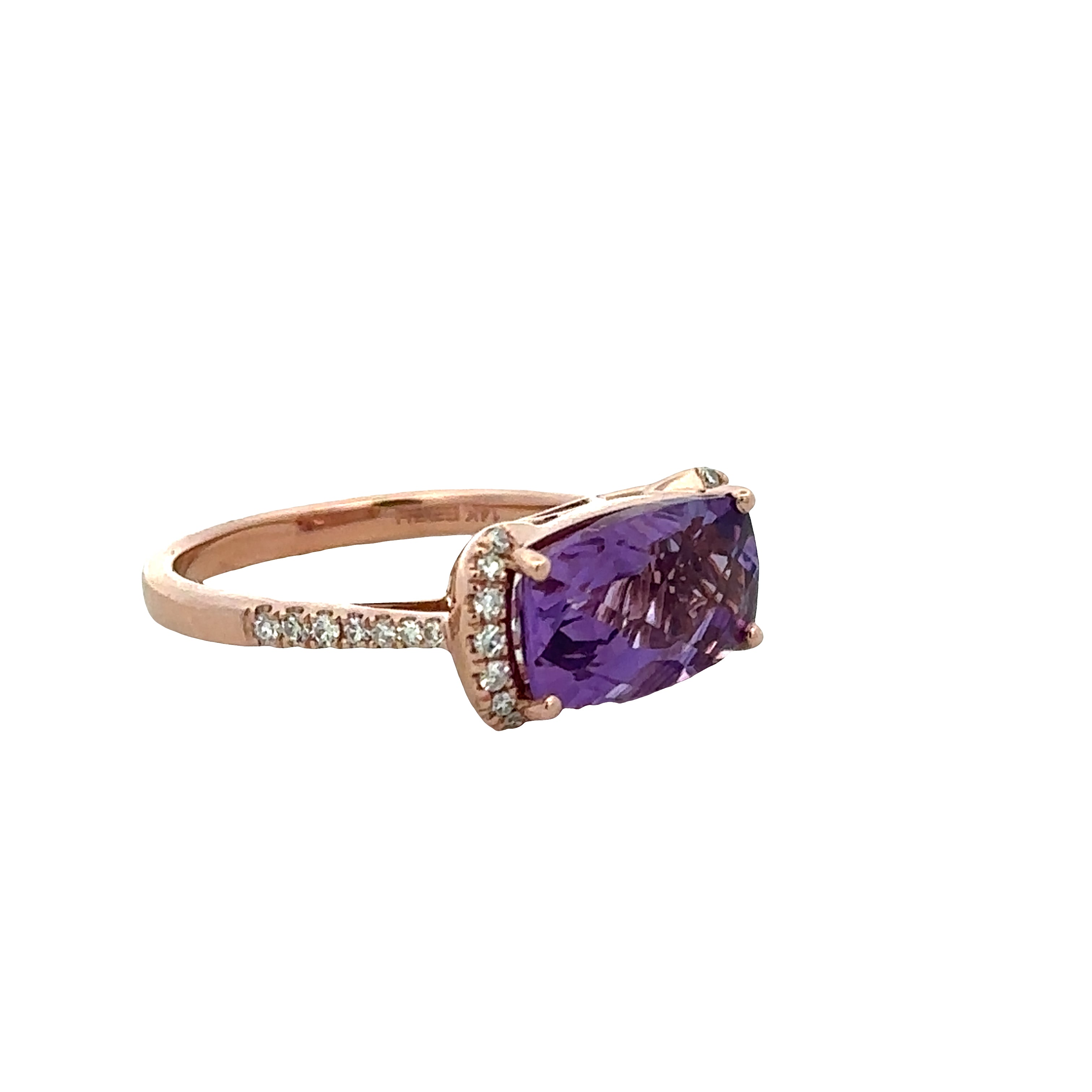 14k Rose Gold East-West Amethyst & Diamond Ring – Size 7
