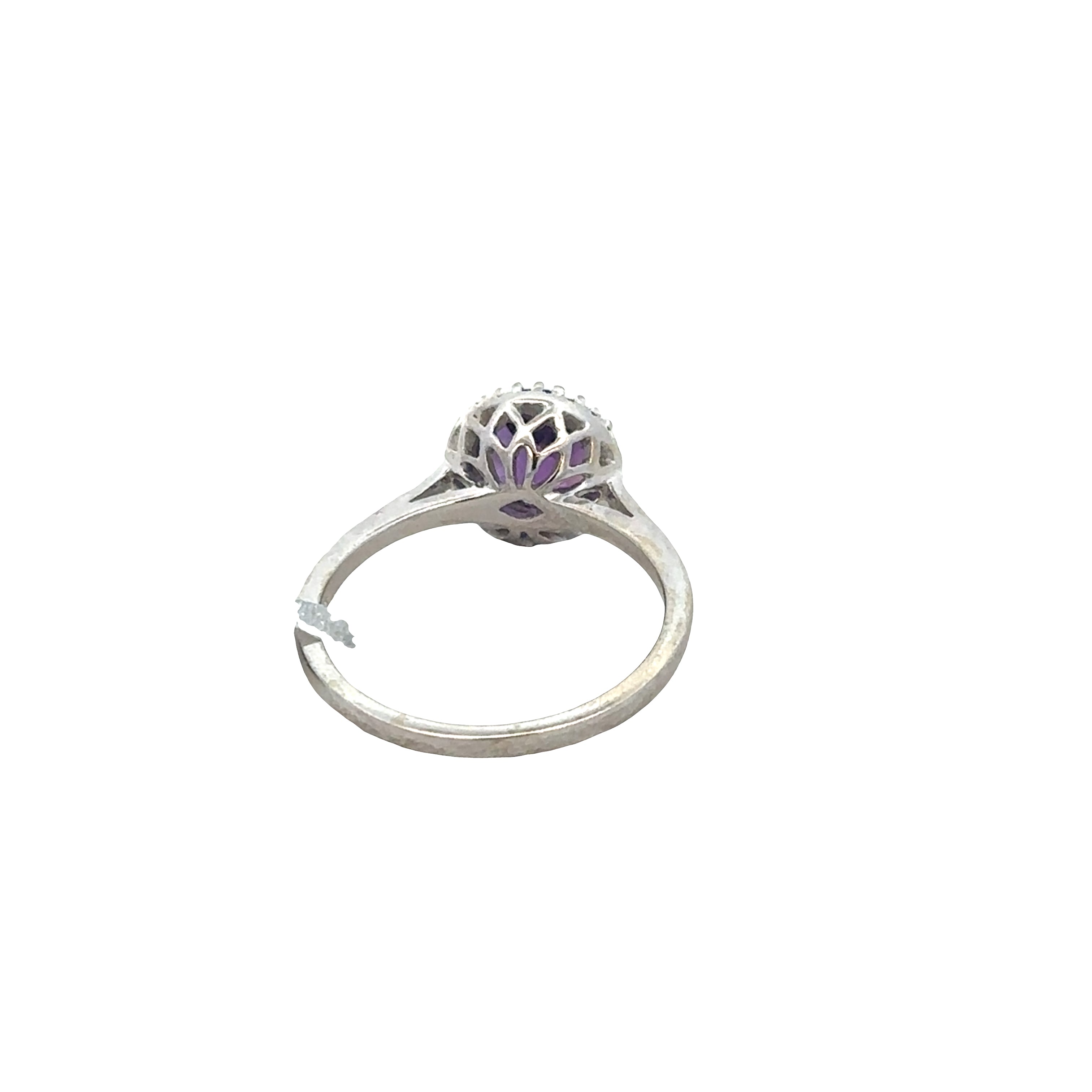 14k White Gold Amethyst & Diamond Halo Ring – Size 7
