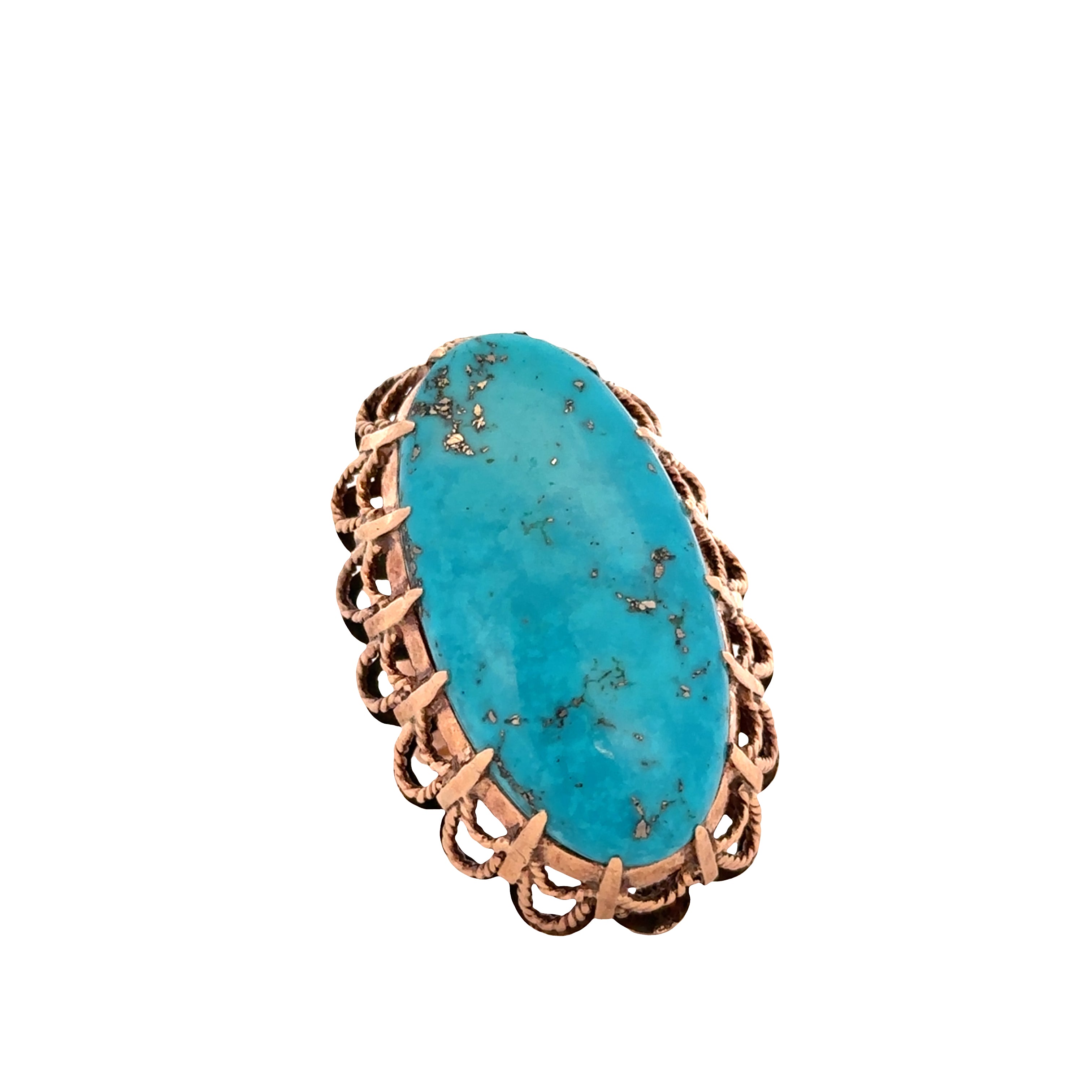 Statement Vintage 14k Yellow Gold Turquoise Mid-Century Ring – Size 7
