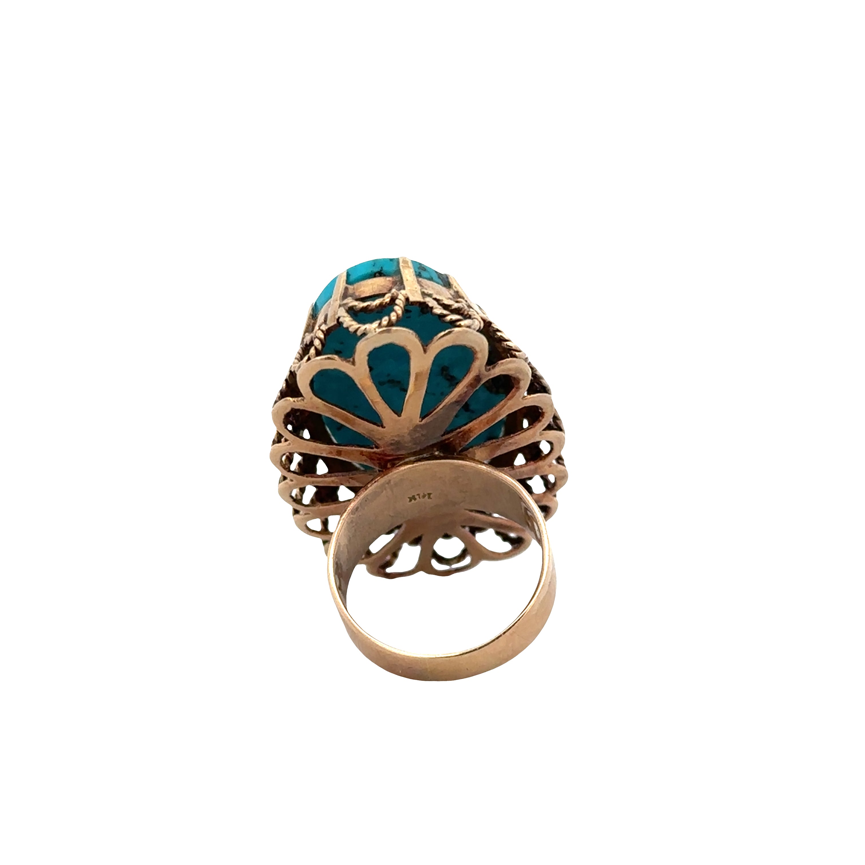 Statement Vintage 14k Yellow Gold Turquoise Mid-Century Ring – Size 7