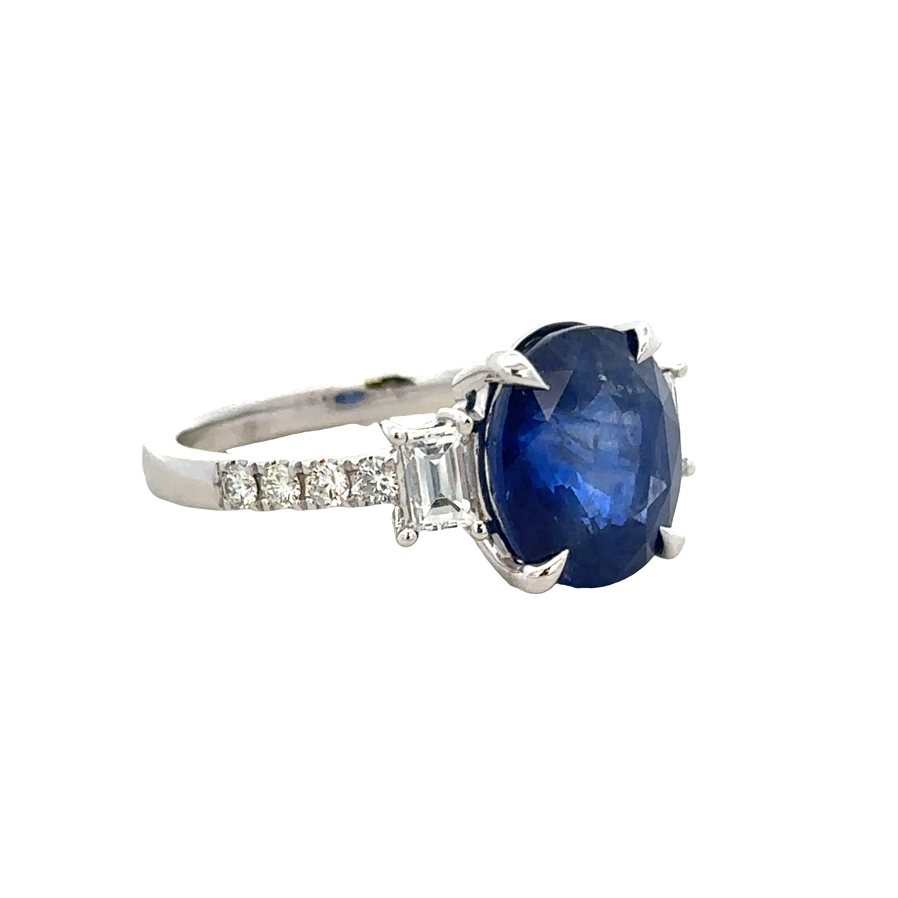 18k White Gold Sapphire & Diamond Three-Stone Ring – Size 7.25