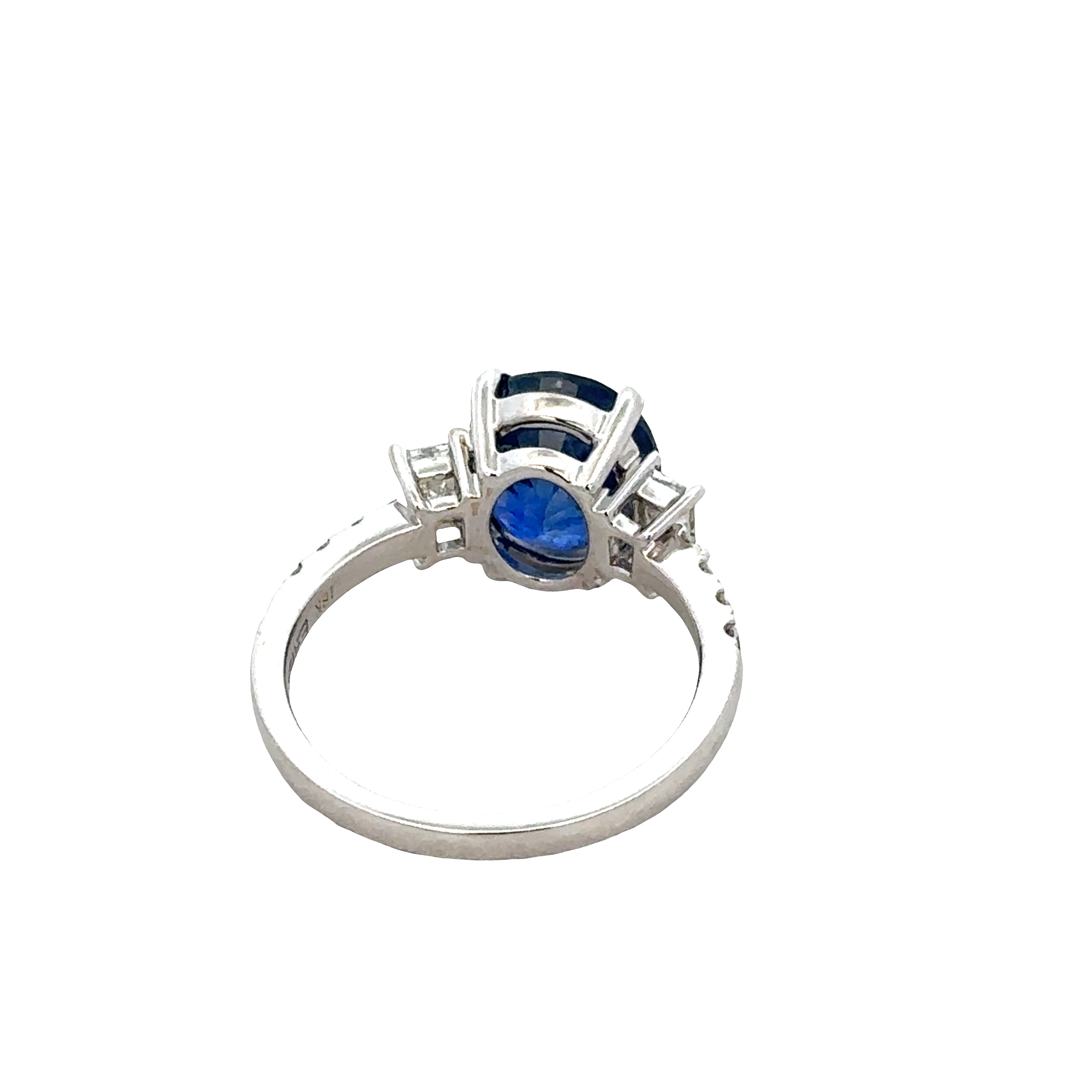 18k White Gold Sapphire & Diamond Three-Stone Ring – Size 7.25