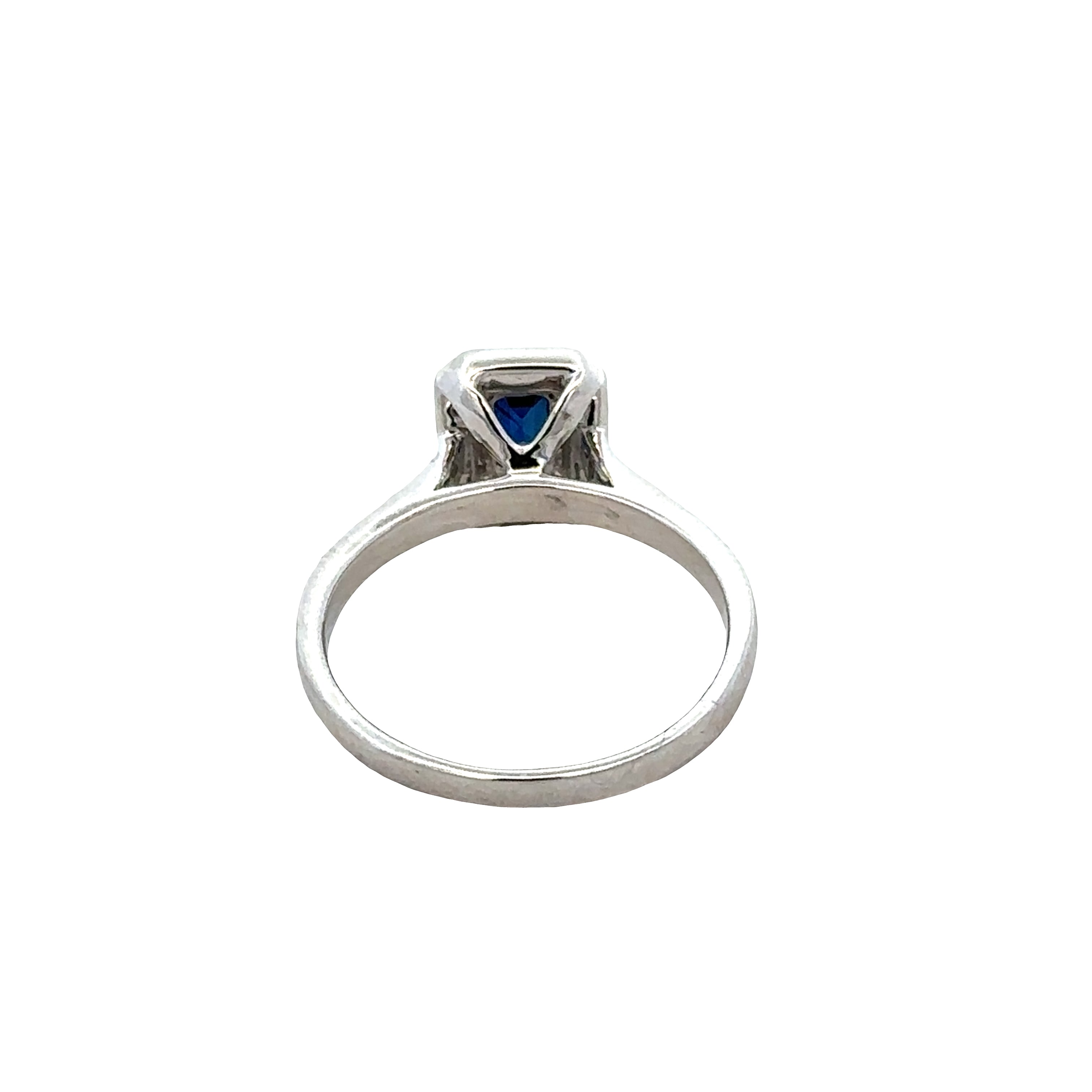 14k White Gold Emerald Cut Sapphire & Diamond Geometric Ring – Size 7
