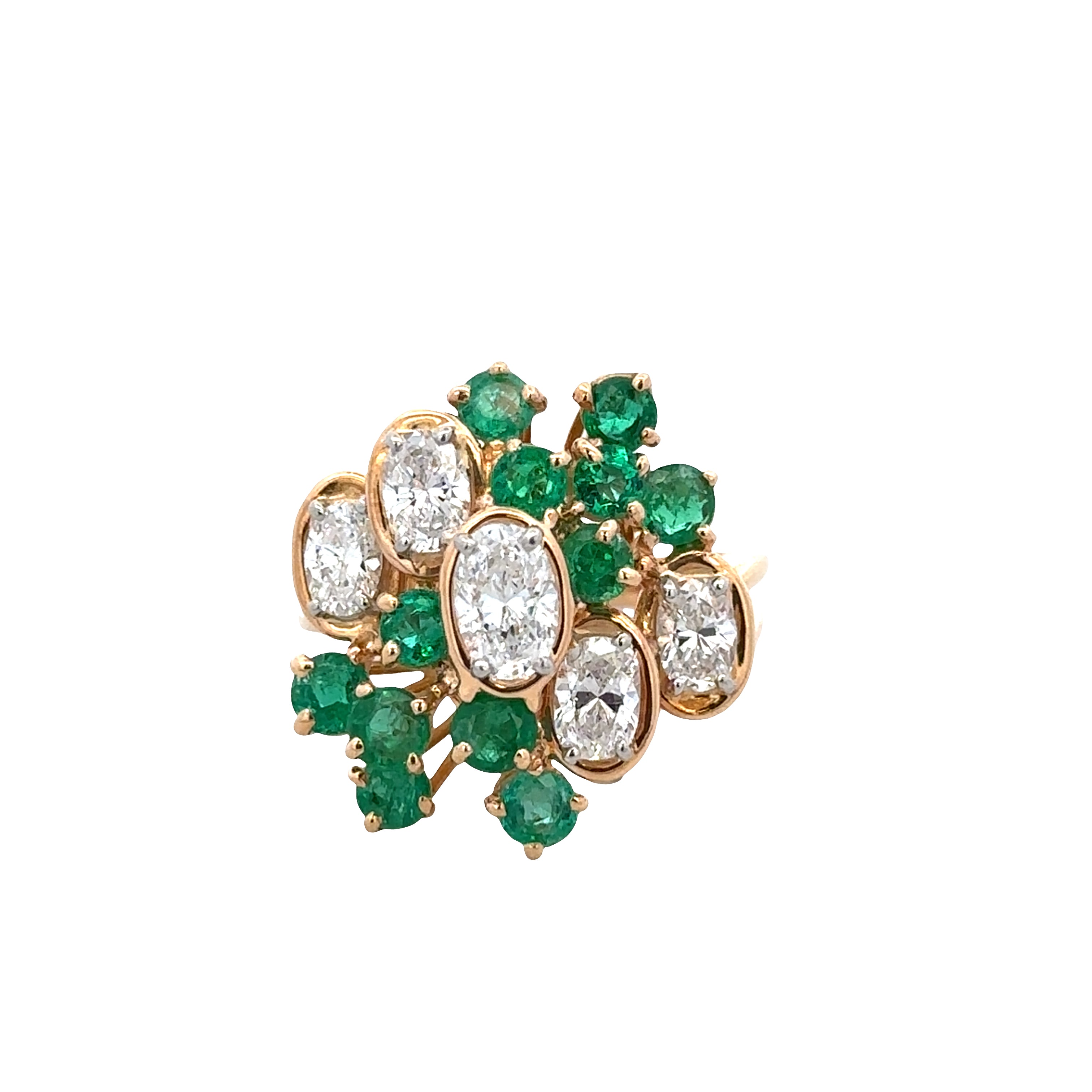Estate Oscar Heyman 18k Yellow Gold & Platinum Emerald and Diamond Ring – Size 5.75, Circa 1976
