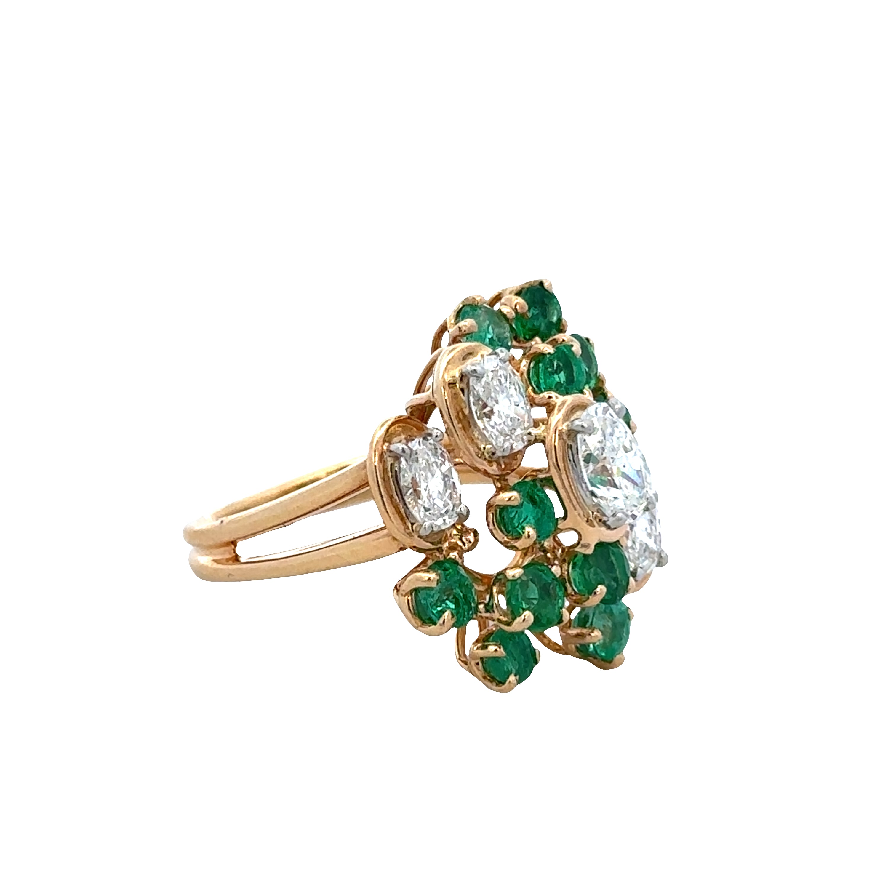 Estate Oscar Heyman 18k Yellow Gold & Platinum Emerald and Diamond Ring – Size 5.75, Circa 1976