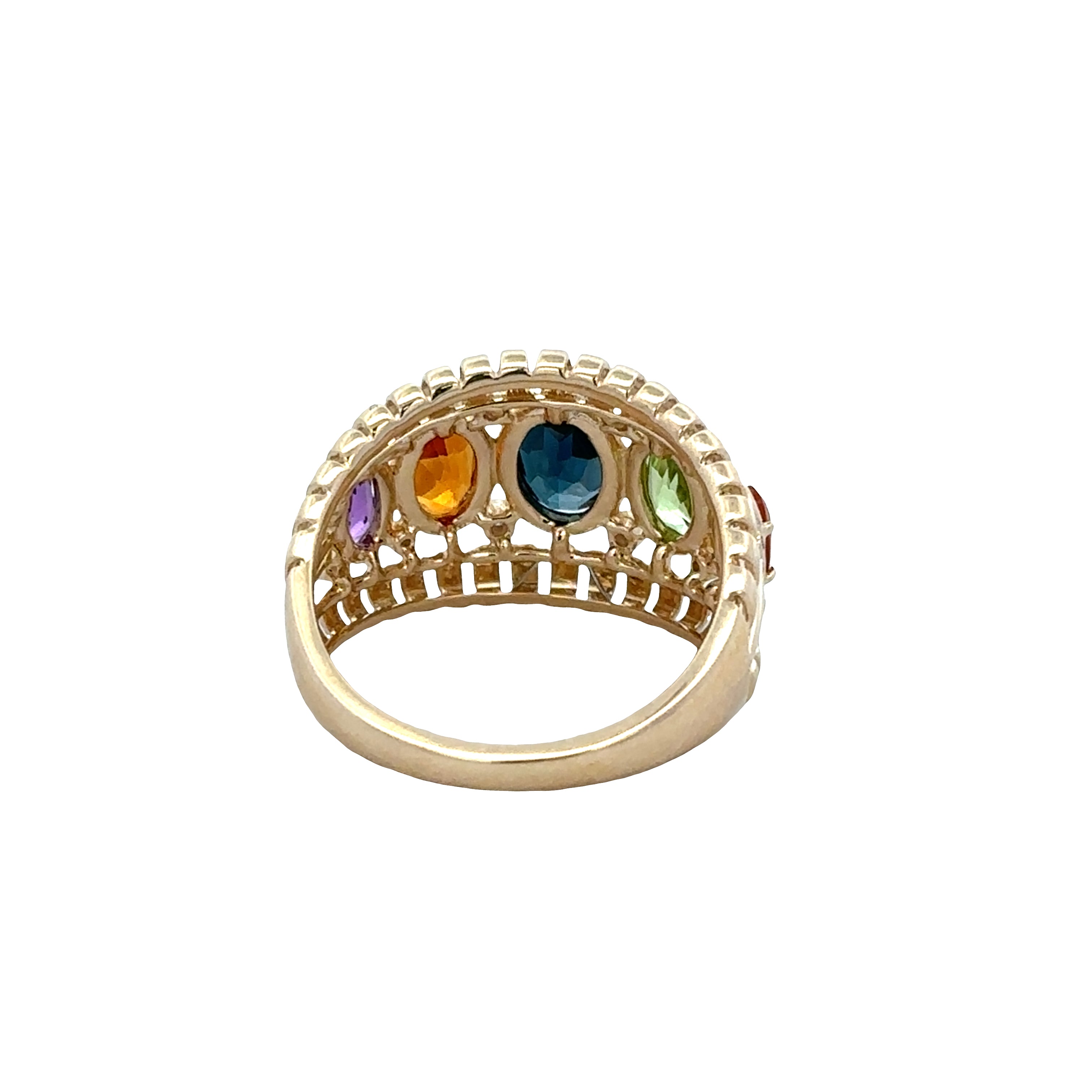 14k Yellow Gold Multicolor Gemstone & Diamond Band Ring – Size 7.25