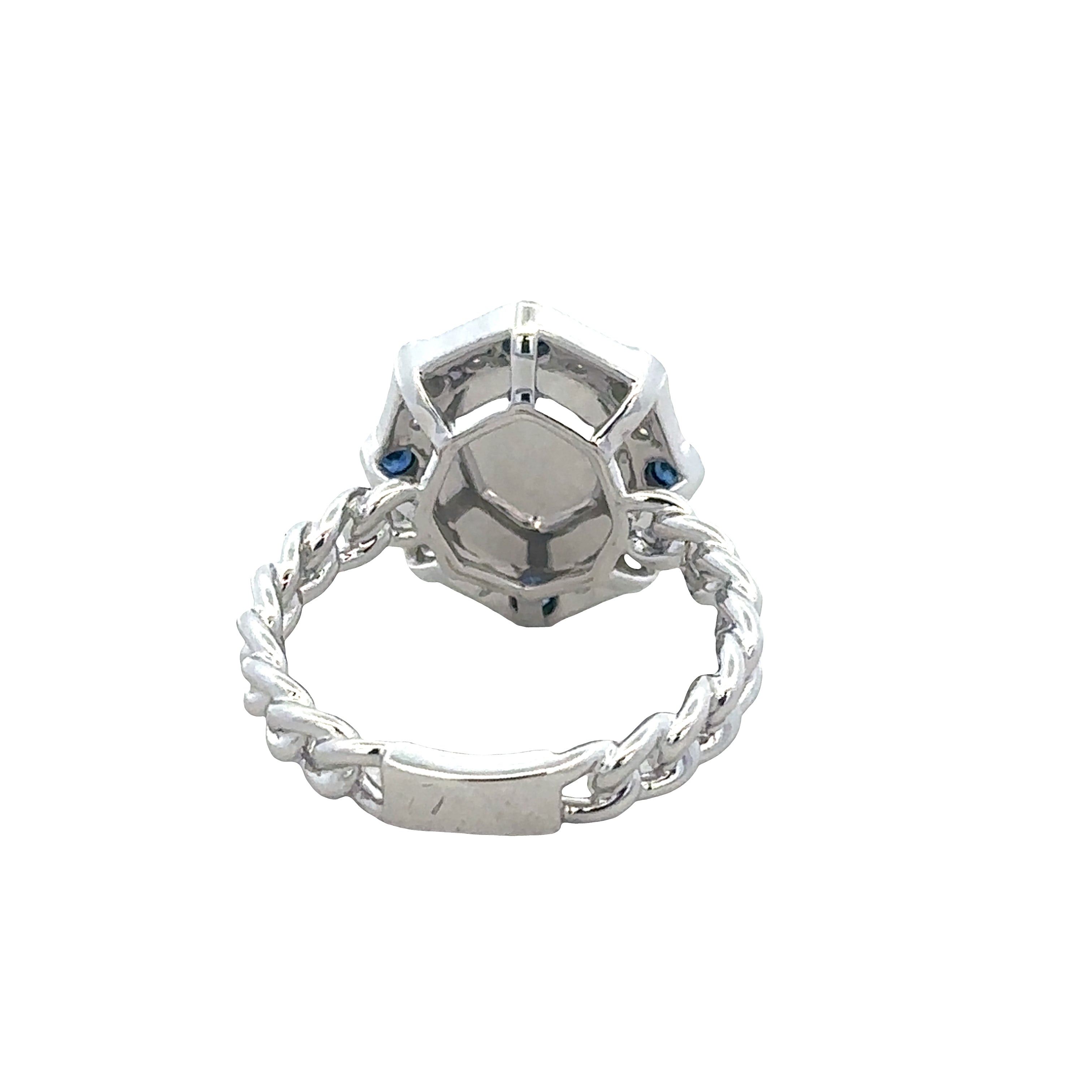 14k White Gold Sapphire & Diamond Geometric Halo Ring – Size 7.25