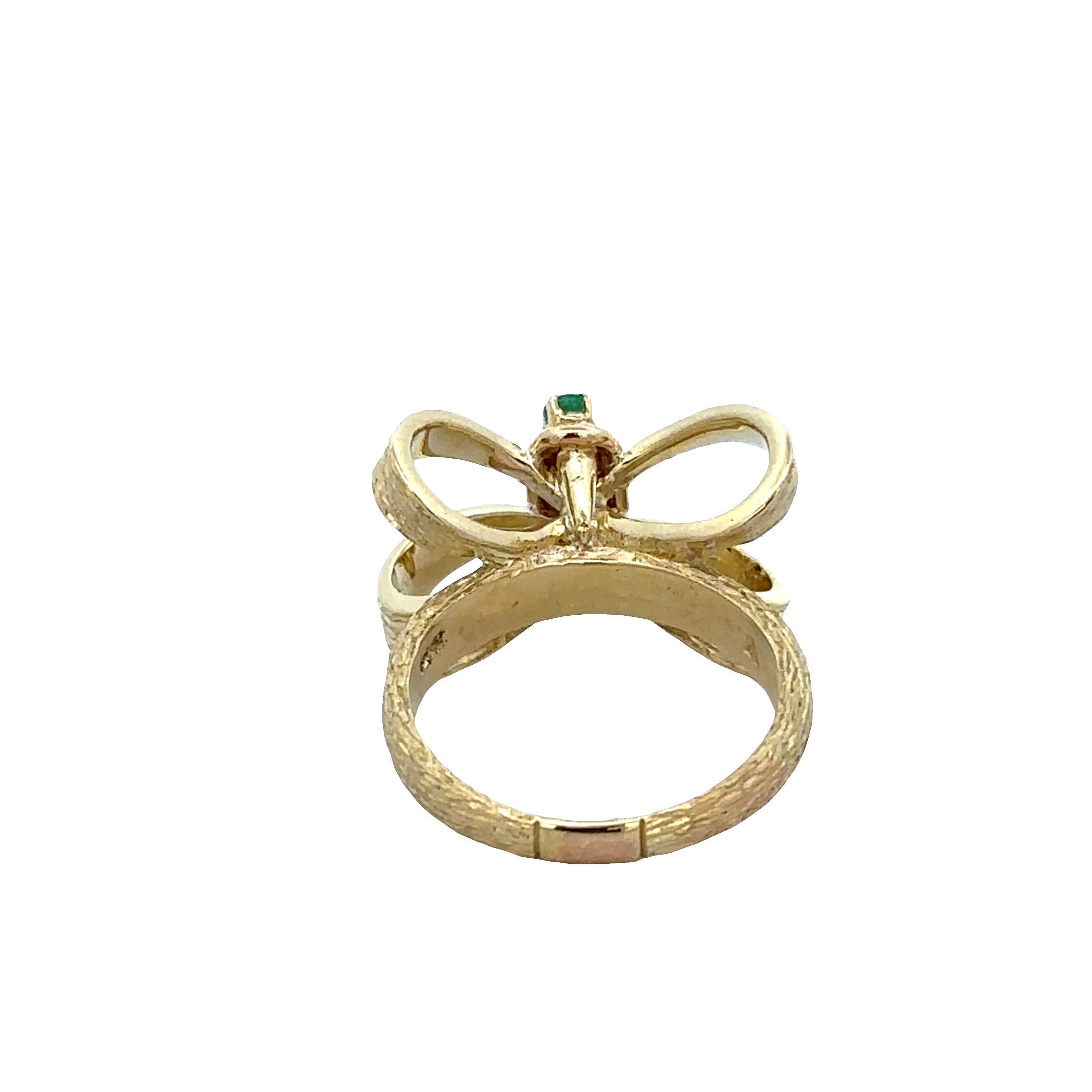 Vintage 18k Yellow Gold Emerald & Diamond Bow Ring – Size 6.25