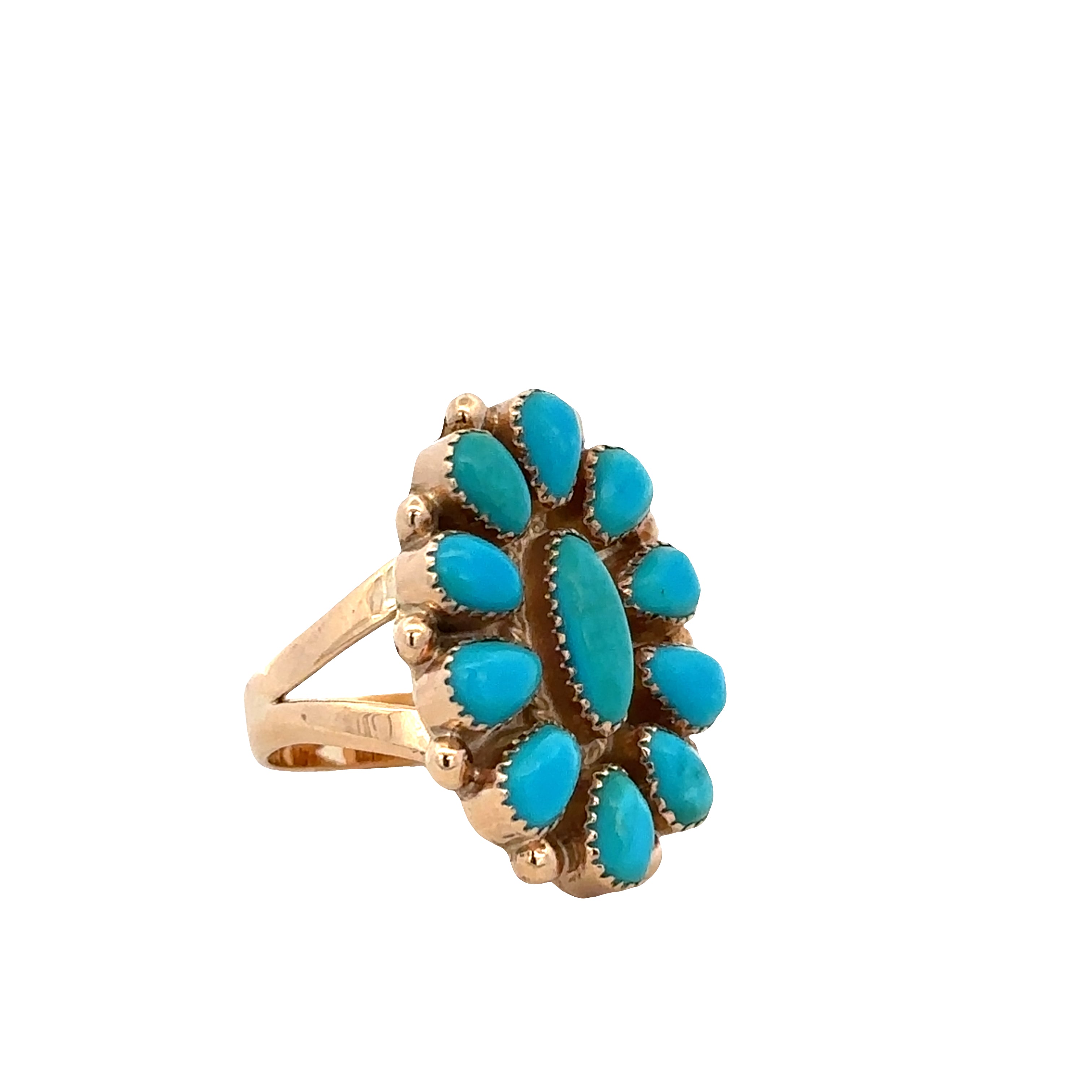 14k Yellow Gold Turquoise Blossom Statement Ring – Size 6.25