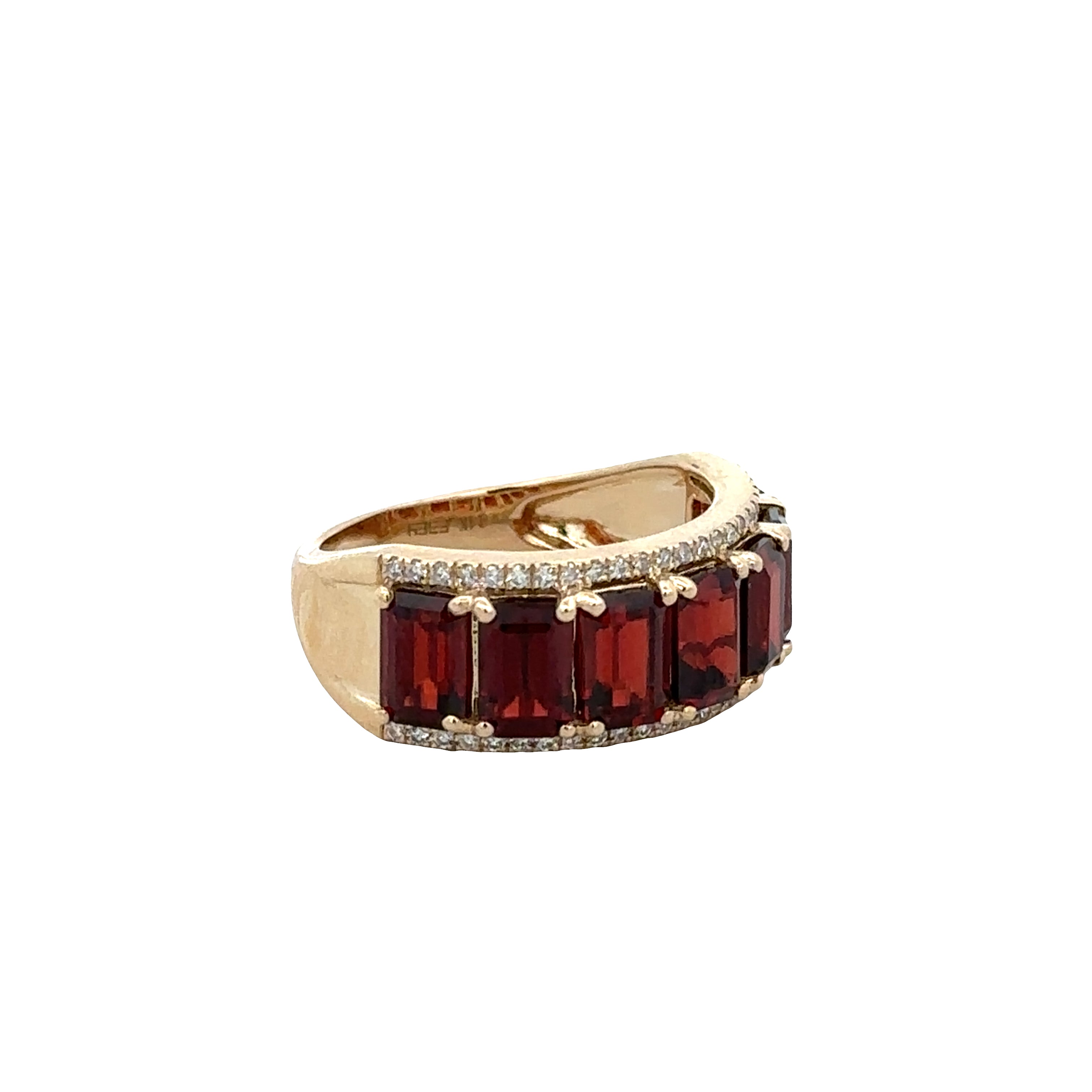 14k Yellow Gold Garnet & Diamond Band Ring – Size 7.25