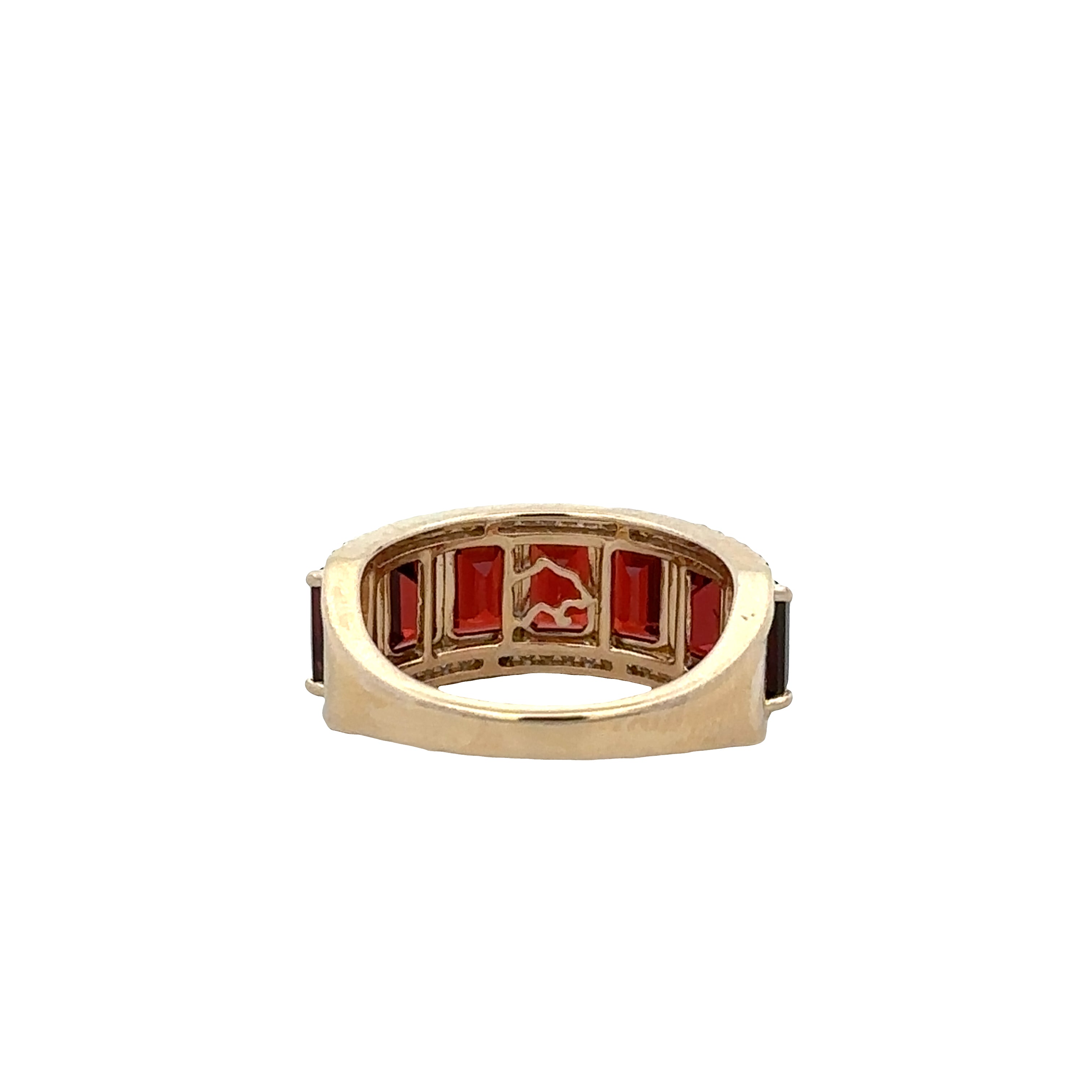 14k Yellow Gold Garnet & Diamond Band Ring – Size 7.25