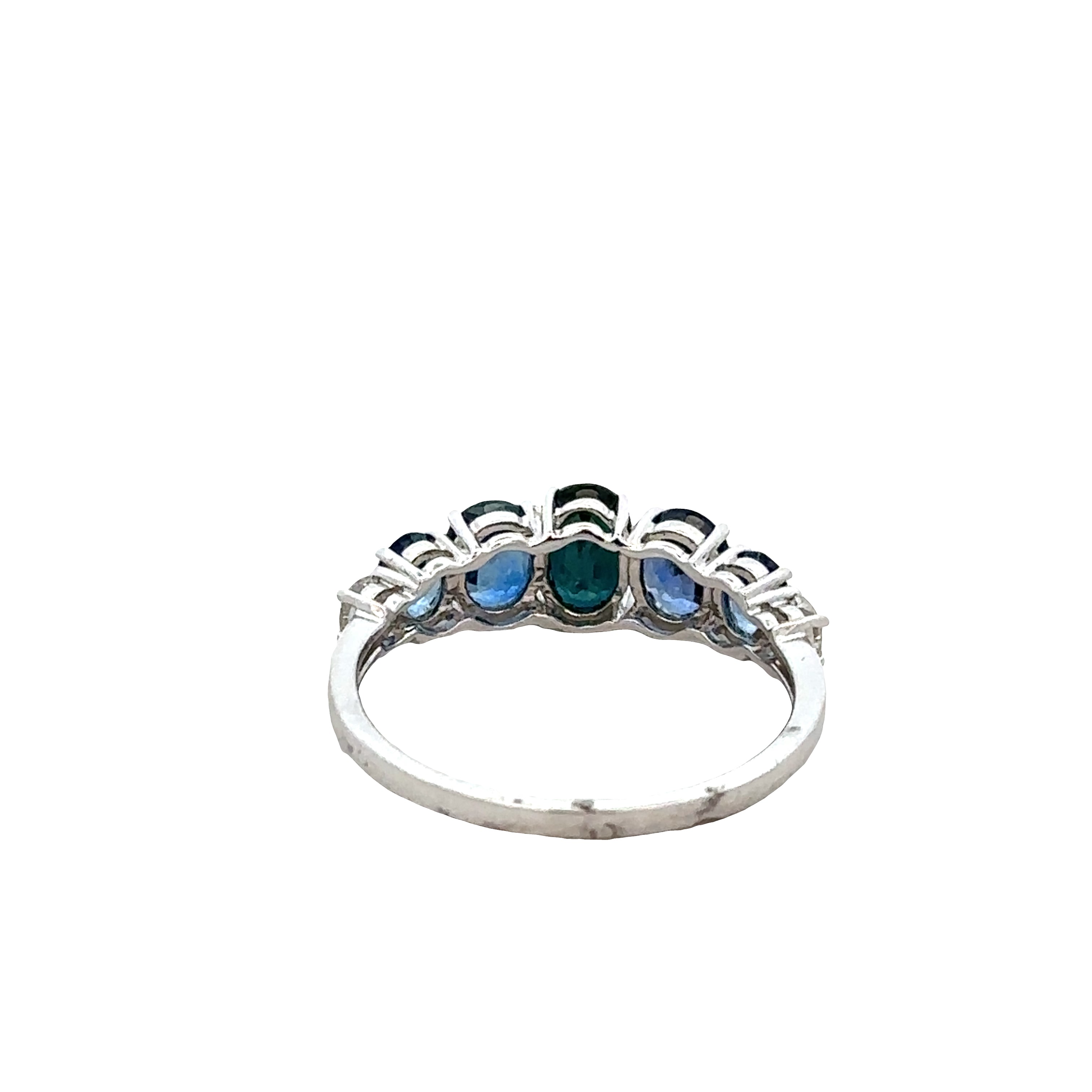 14k White Gold Sapphire & Diamond Graduated Band Ring – Size 7