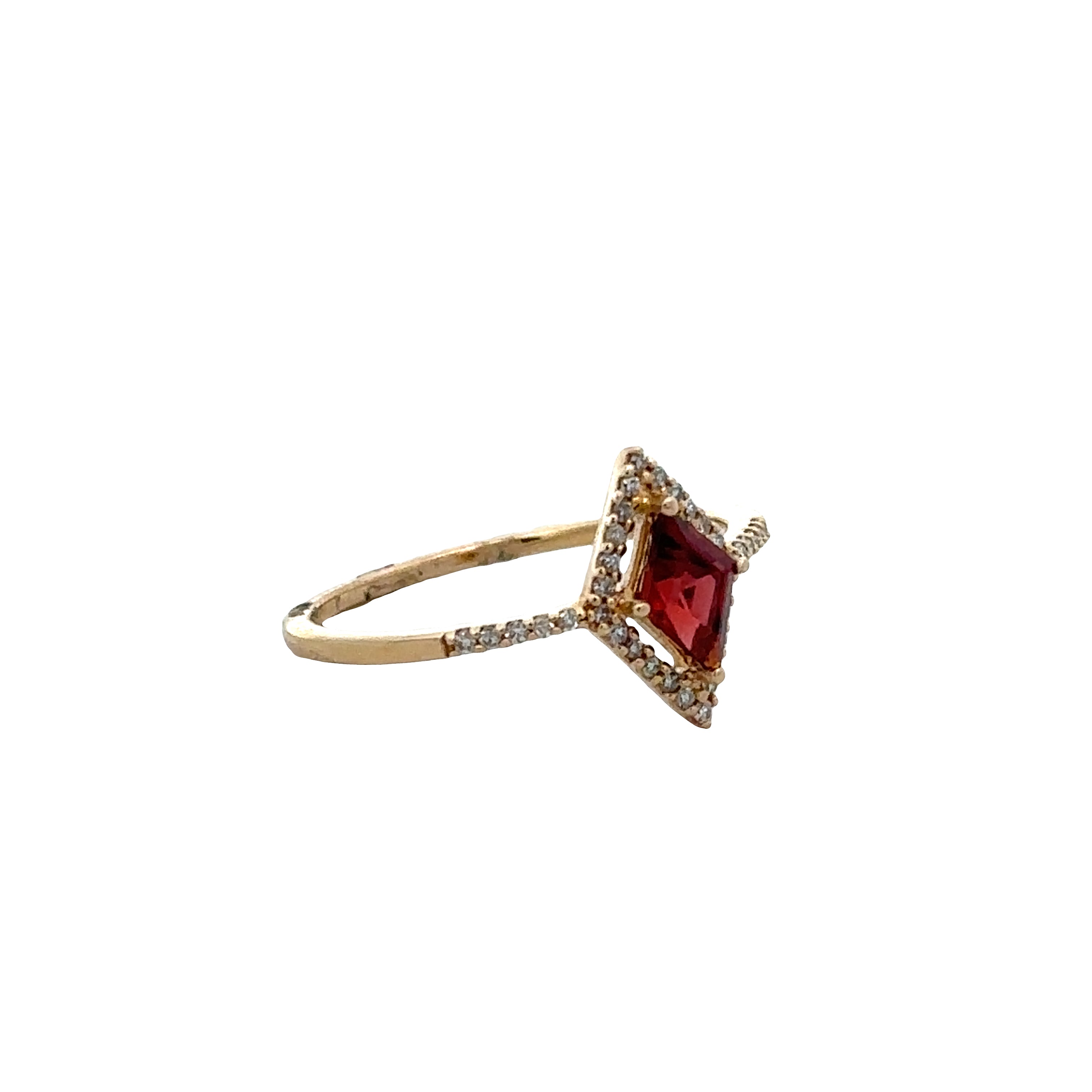 14k Yellow Gold Garnet & Diamond Kite-Shaped Ring – Size 6.5