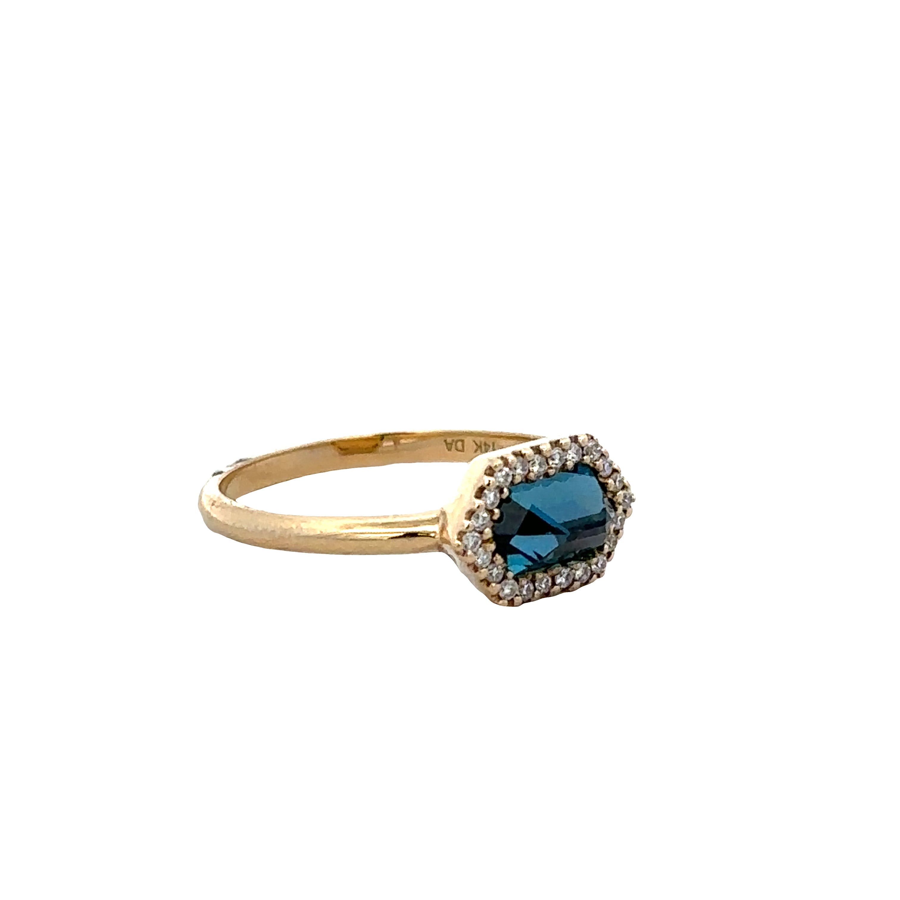 14k Yellow Gold Blue Topaz & Diamond Hexagonal Ring – Size 6.75