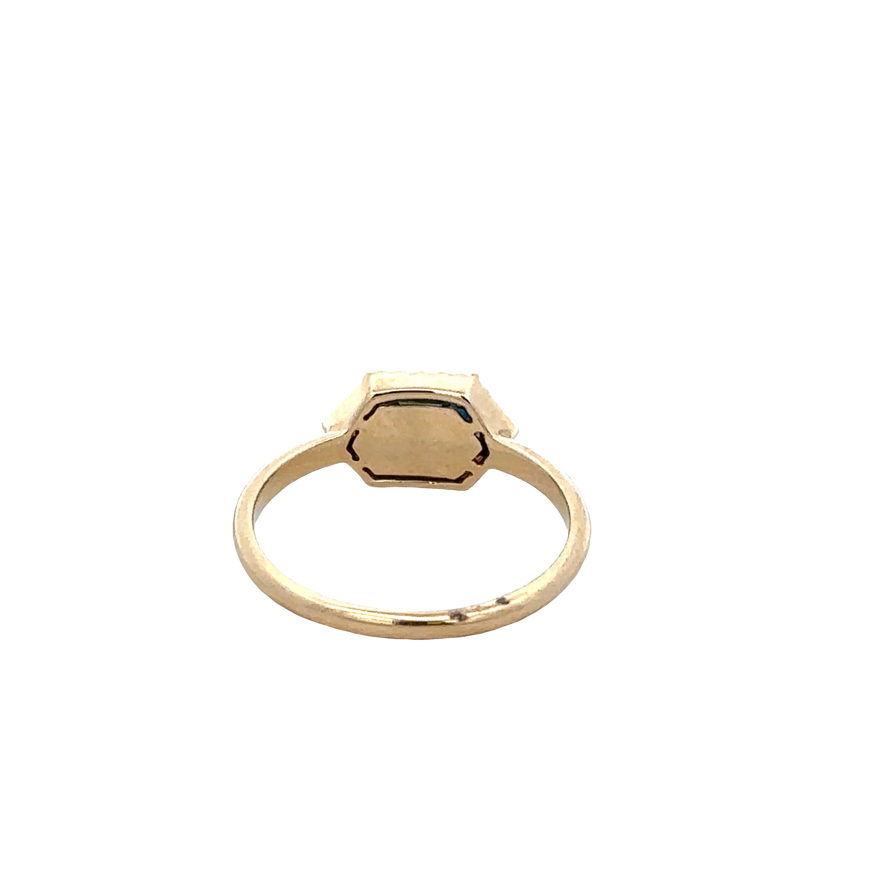 14k Yellow Gold Blue Topaz & Diamond Hexagonal Ring – Size 6.75