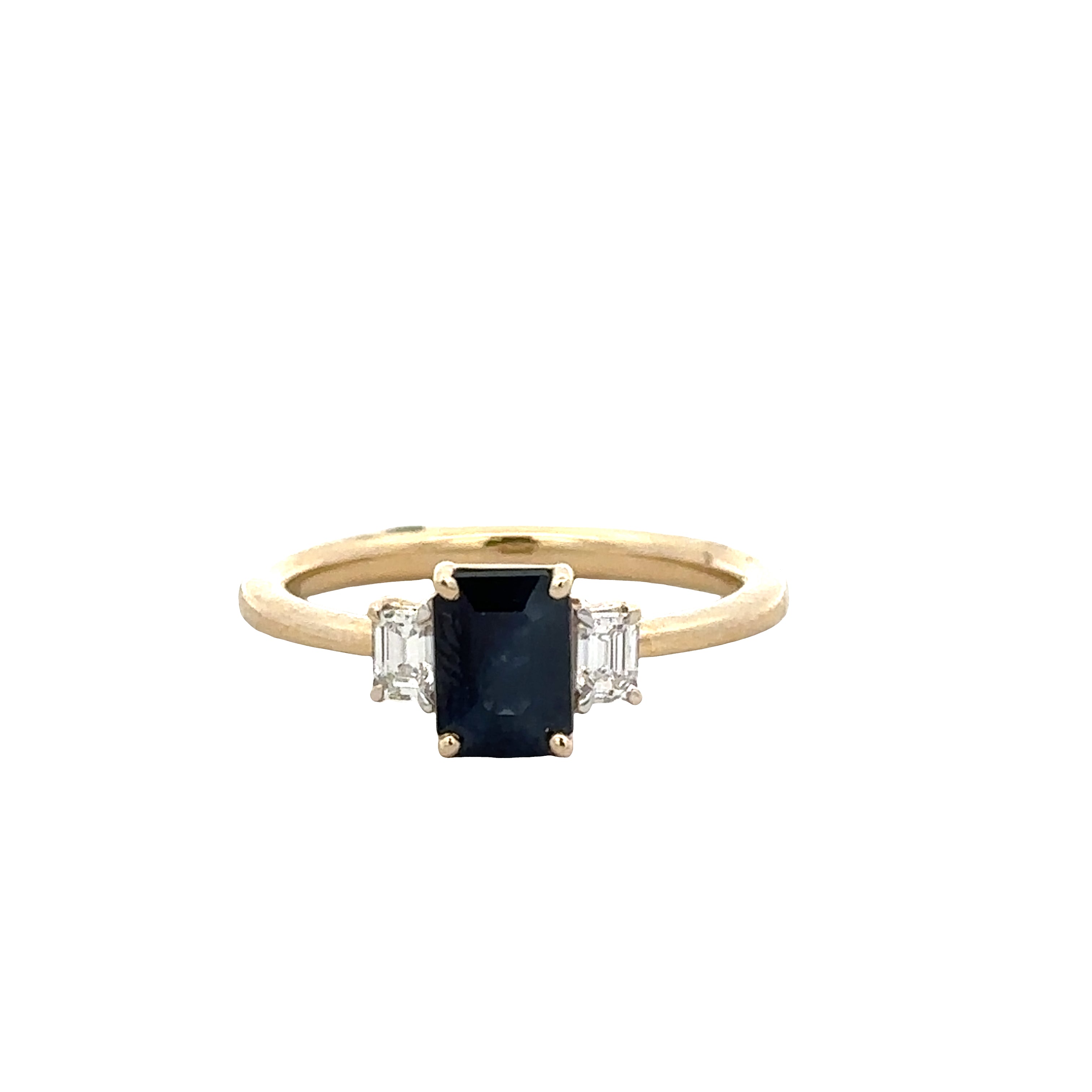 14k Yellow Gold Sapphire & Diamond Three-Stone Ring – Size 7