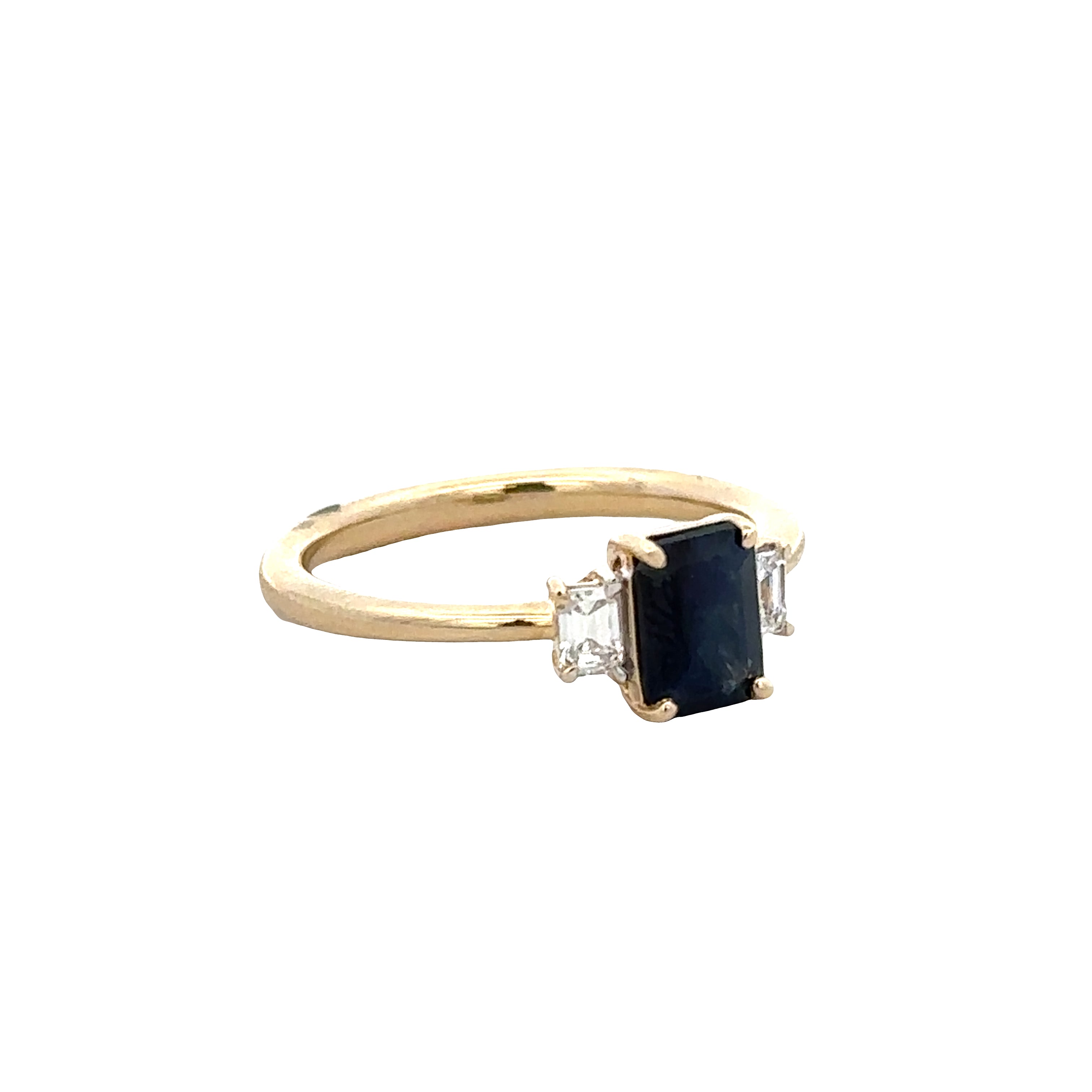 14k Yellow Gold Sapphire & Diamond Three-Stone Ring – Size 7