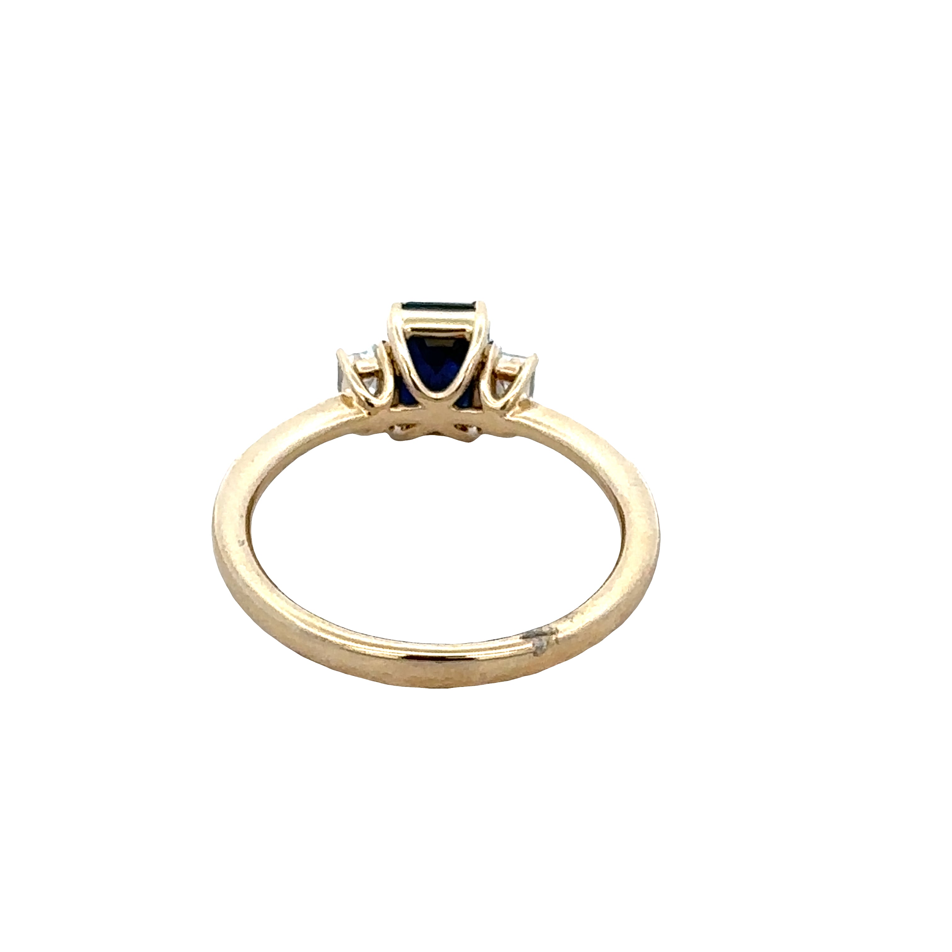 14k Yellow Gold Sapphire & Diamond Three-Stone Ring – Size 7