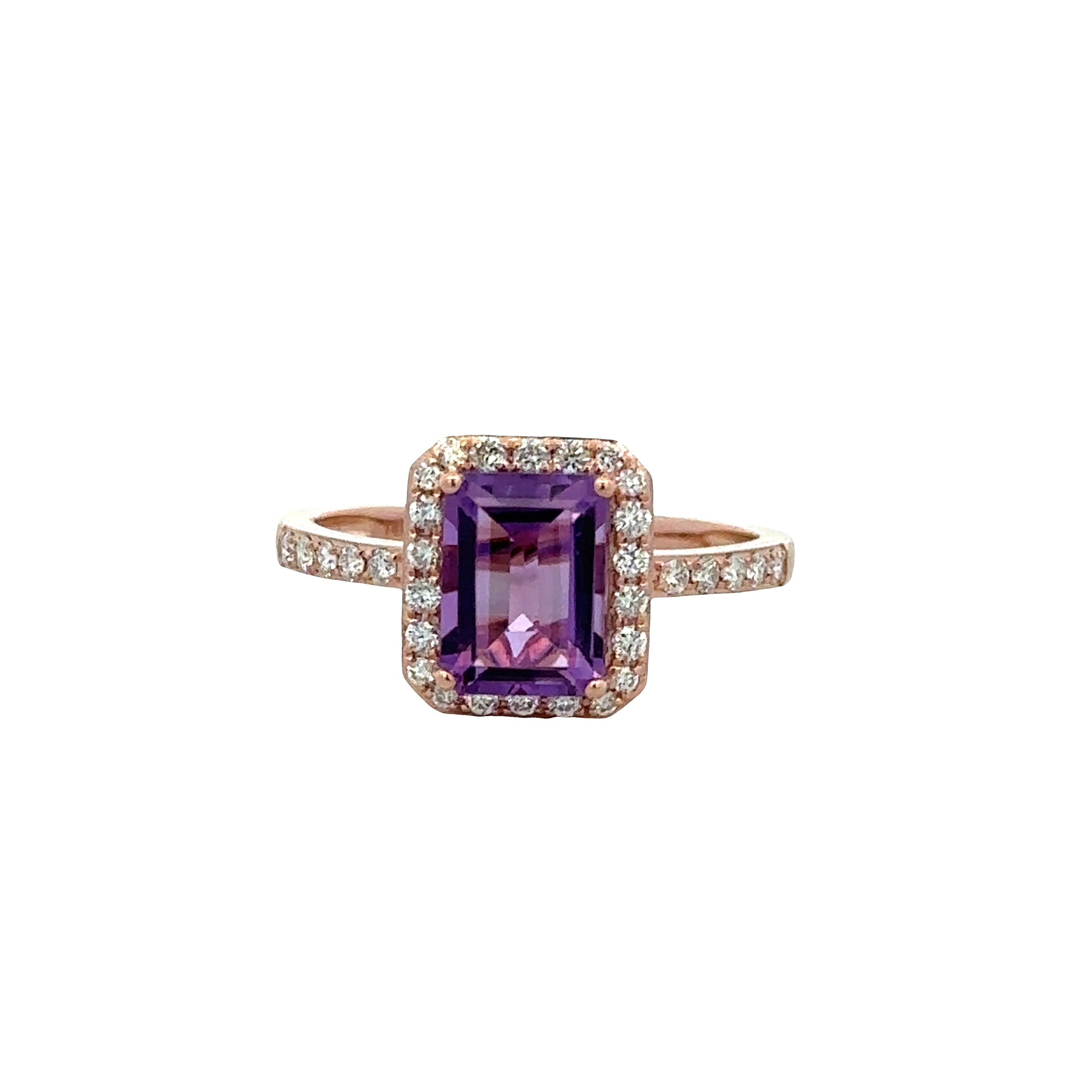 14k Rose Gold Amethyst & Diamond Halo Ring – Size 7