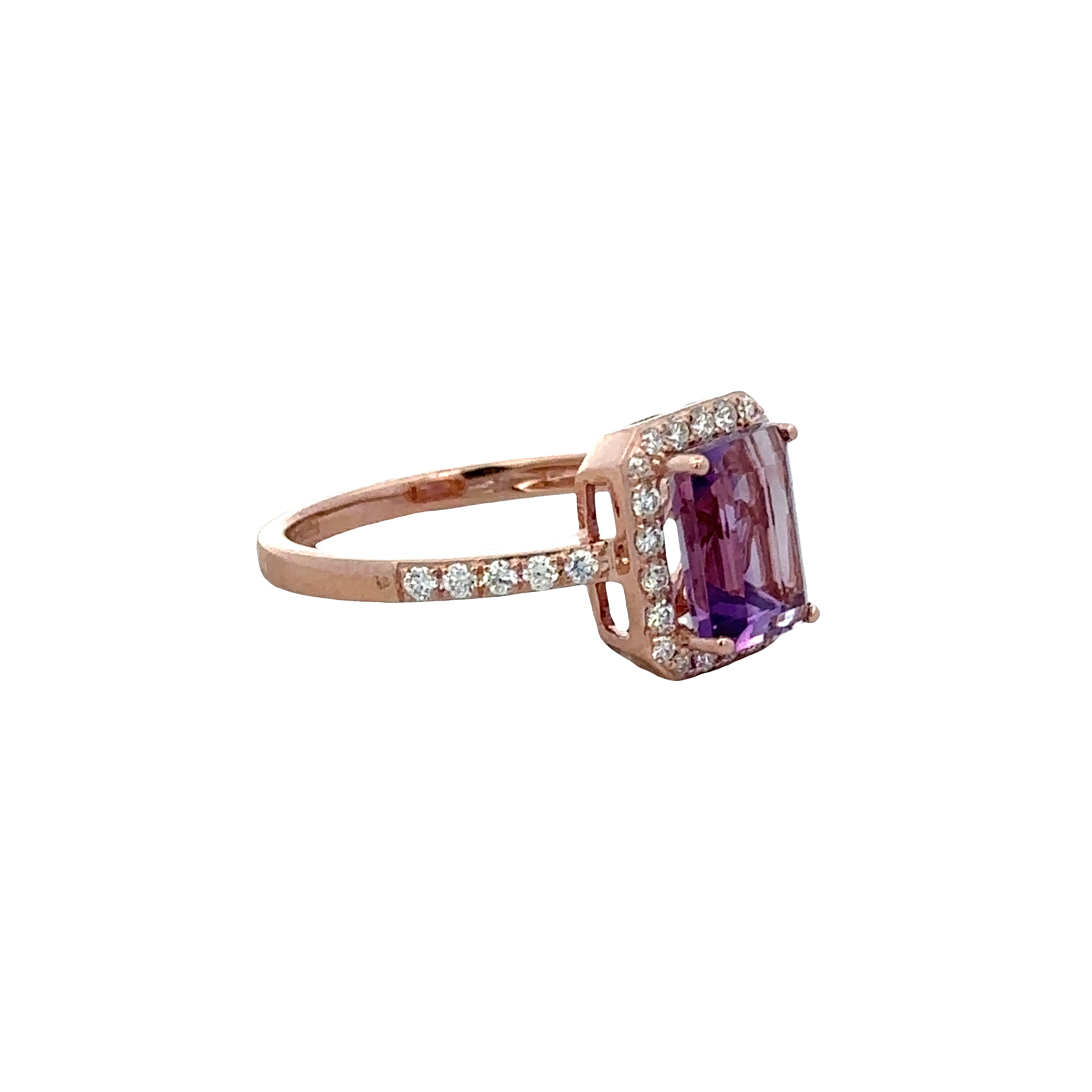 14k Rose Gold Amethyst & Diamond Halo Ring – Size 7