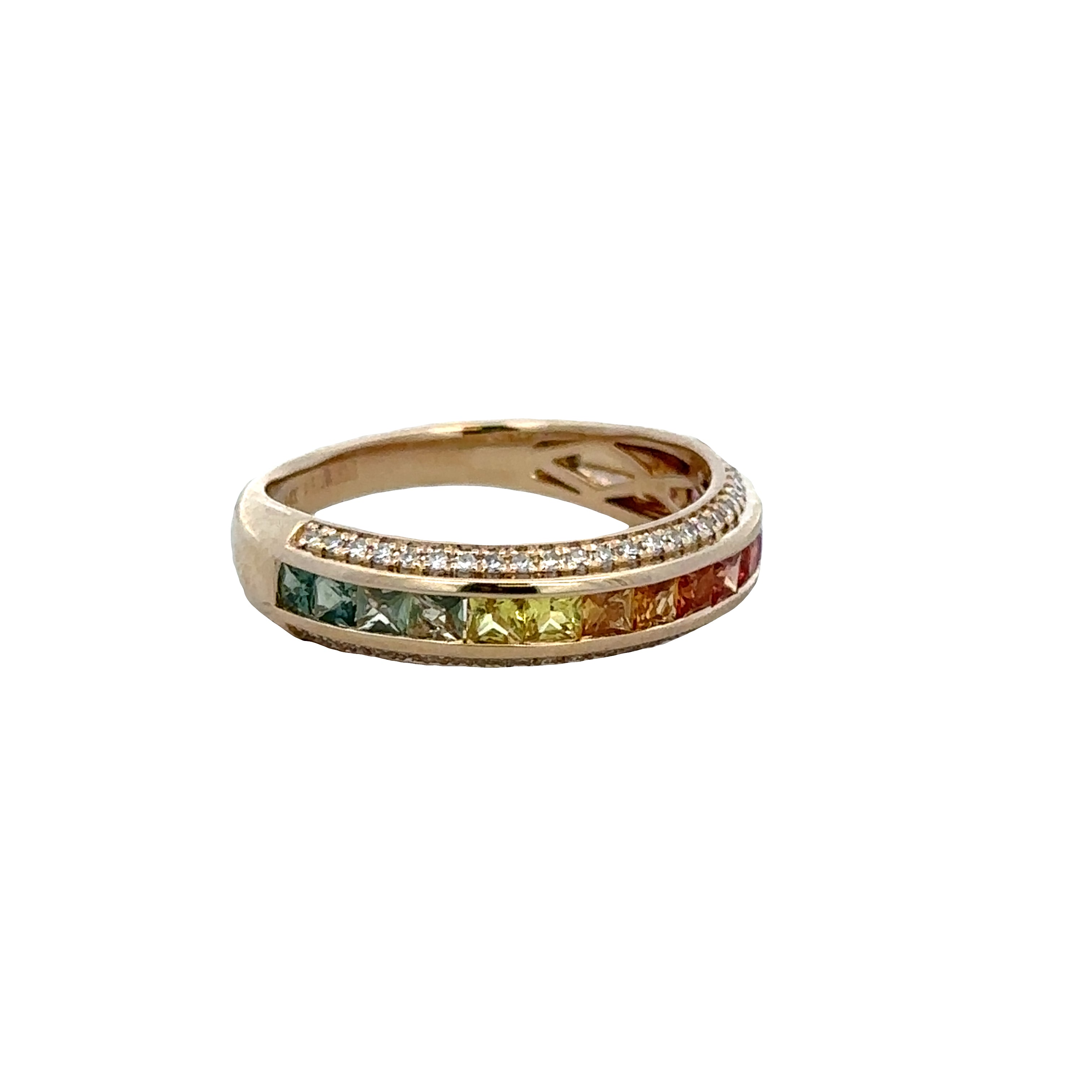 14k Yellow Gold Multicolor Sapphire & Diamond Band Ring – Size 7