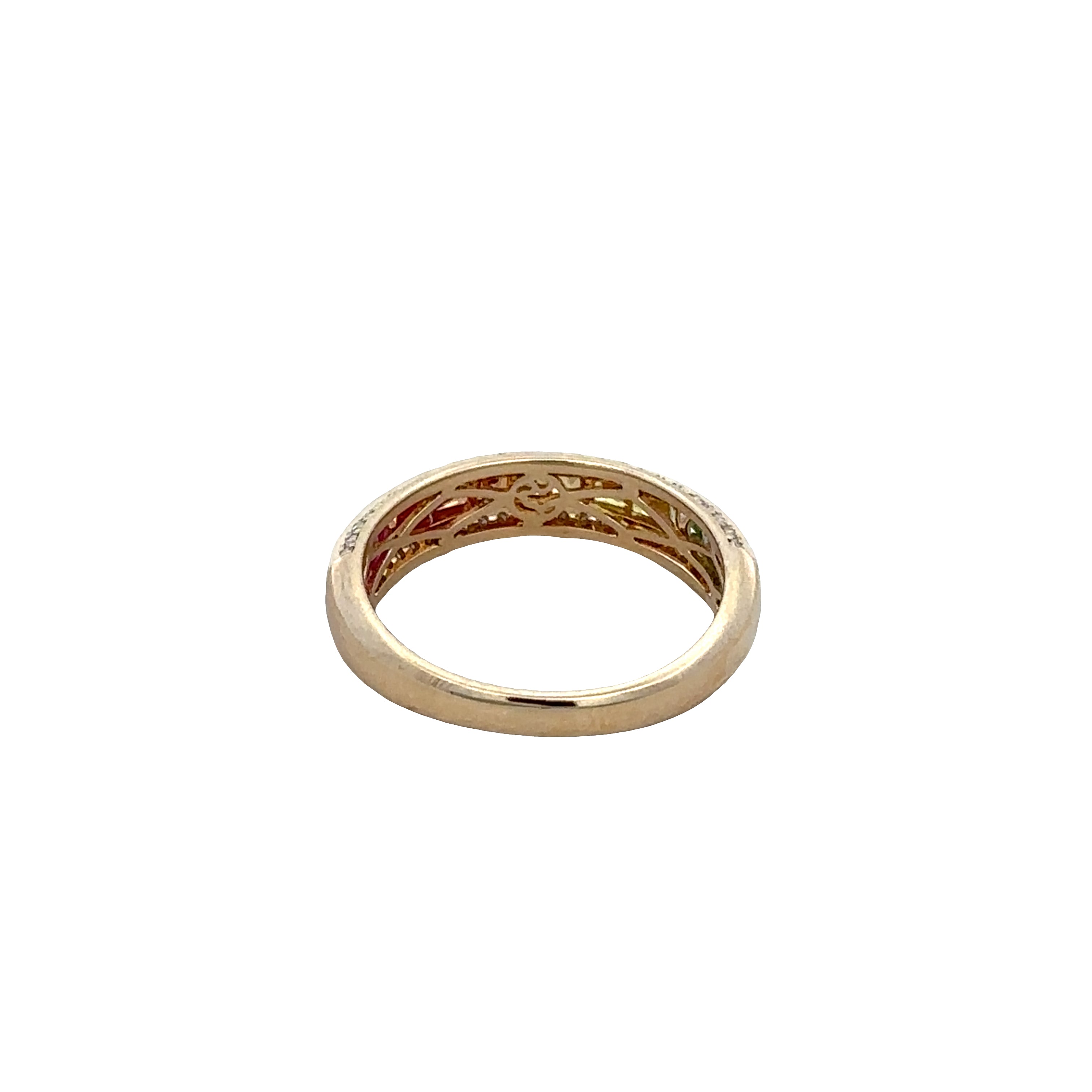 14k Yellow Gold Multicolor Sapphire & Diamond Band Ring – Size 7