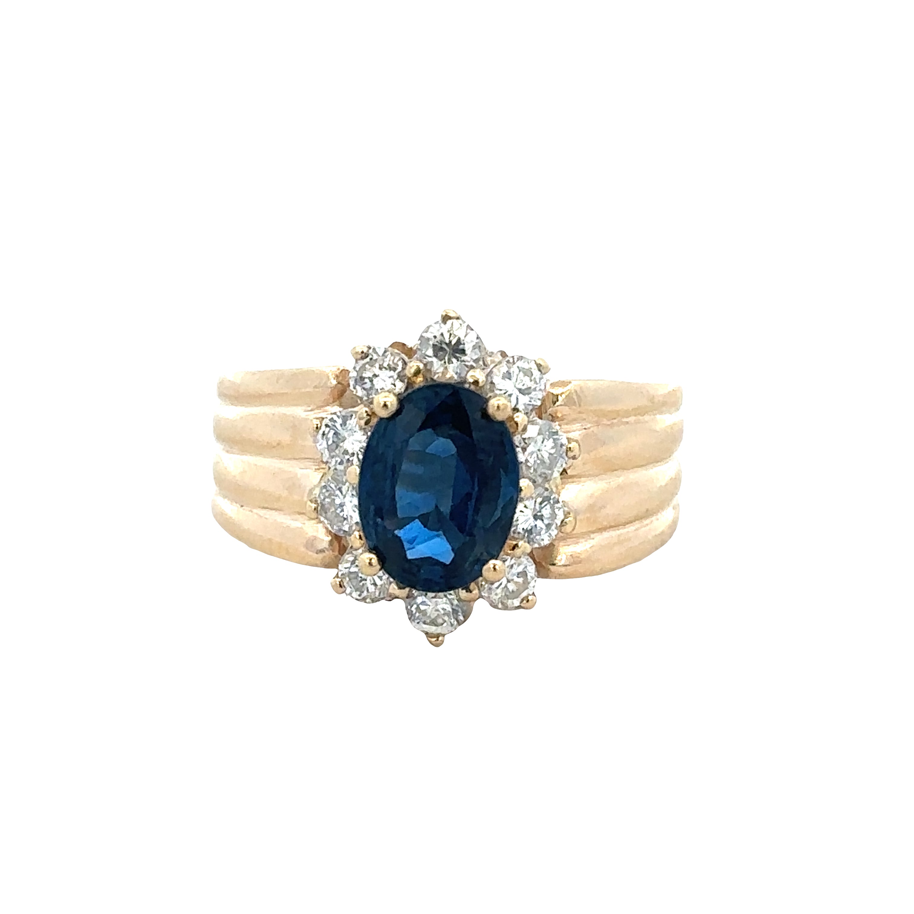18k Yellow Gold Sapphire & Diamond Halo Ring – Size 6