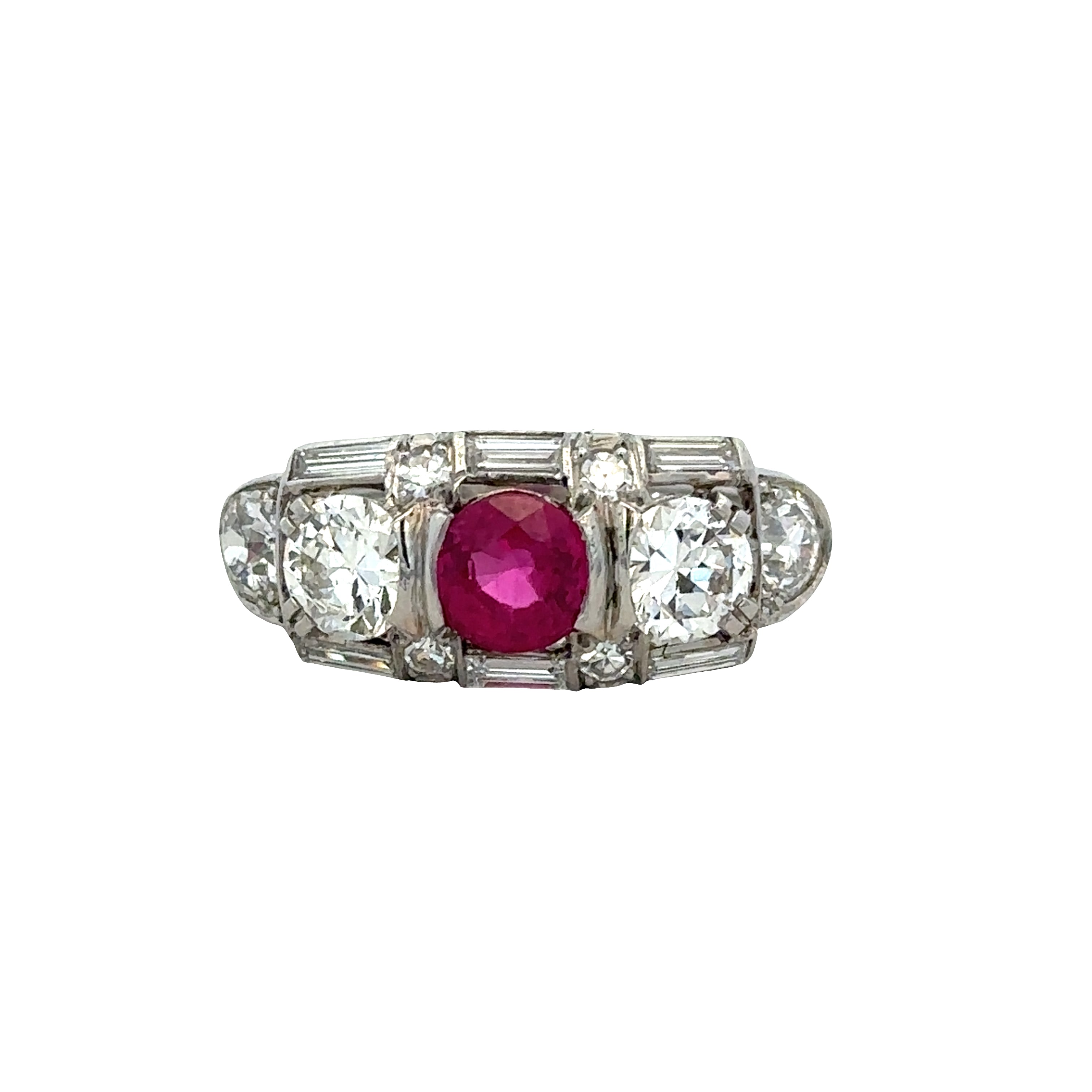 Antique Art Deco Platinum Ruby & Diamond Ring – Size 6