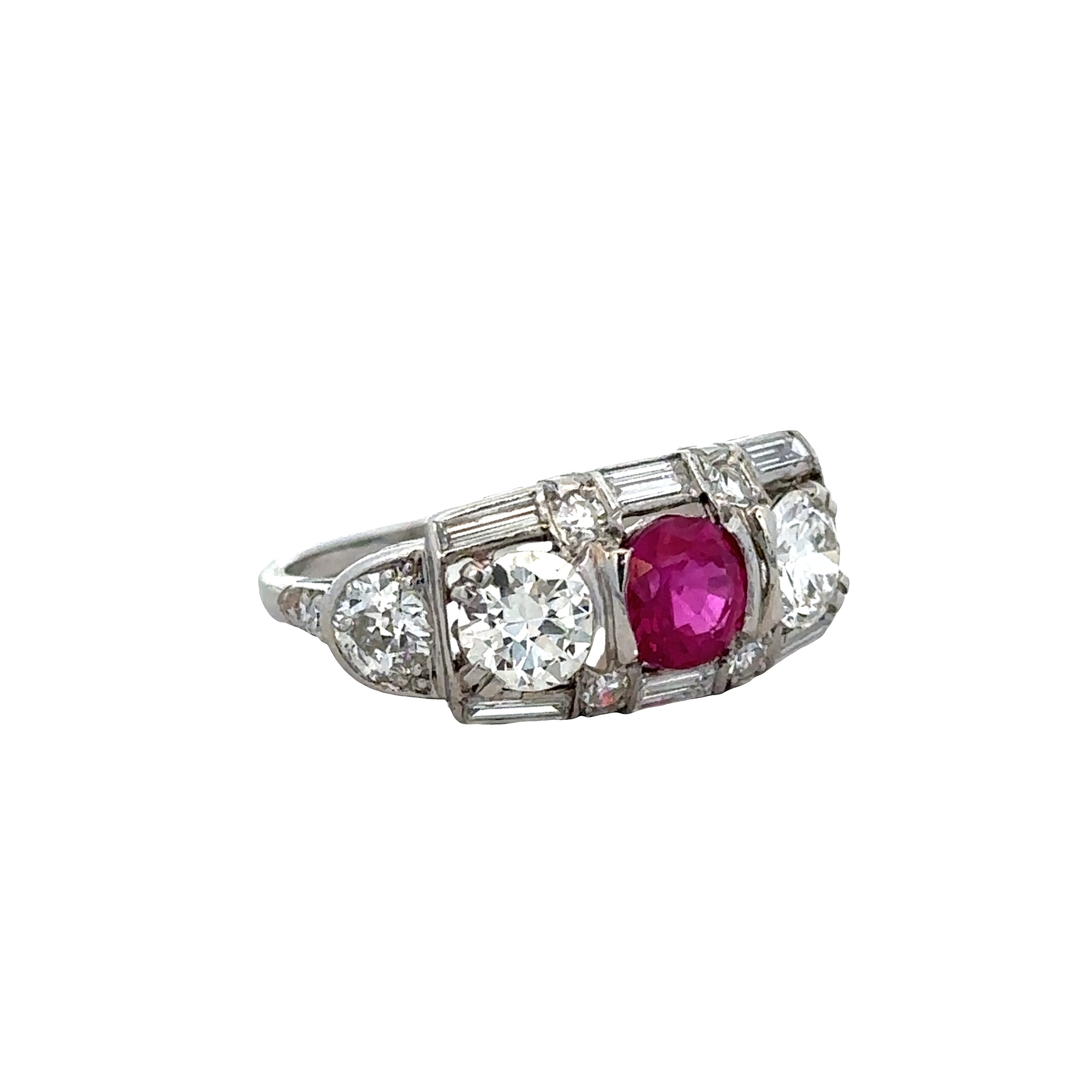 Antique Art Deco Platinum Ruby & Diamond Ring – Size 6
