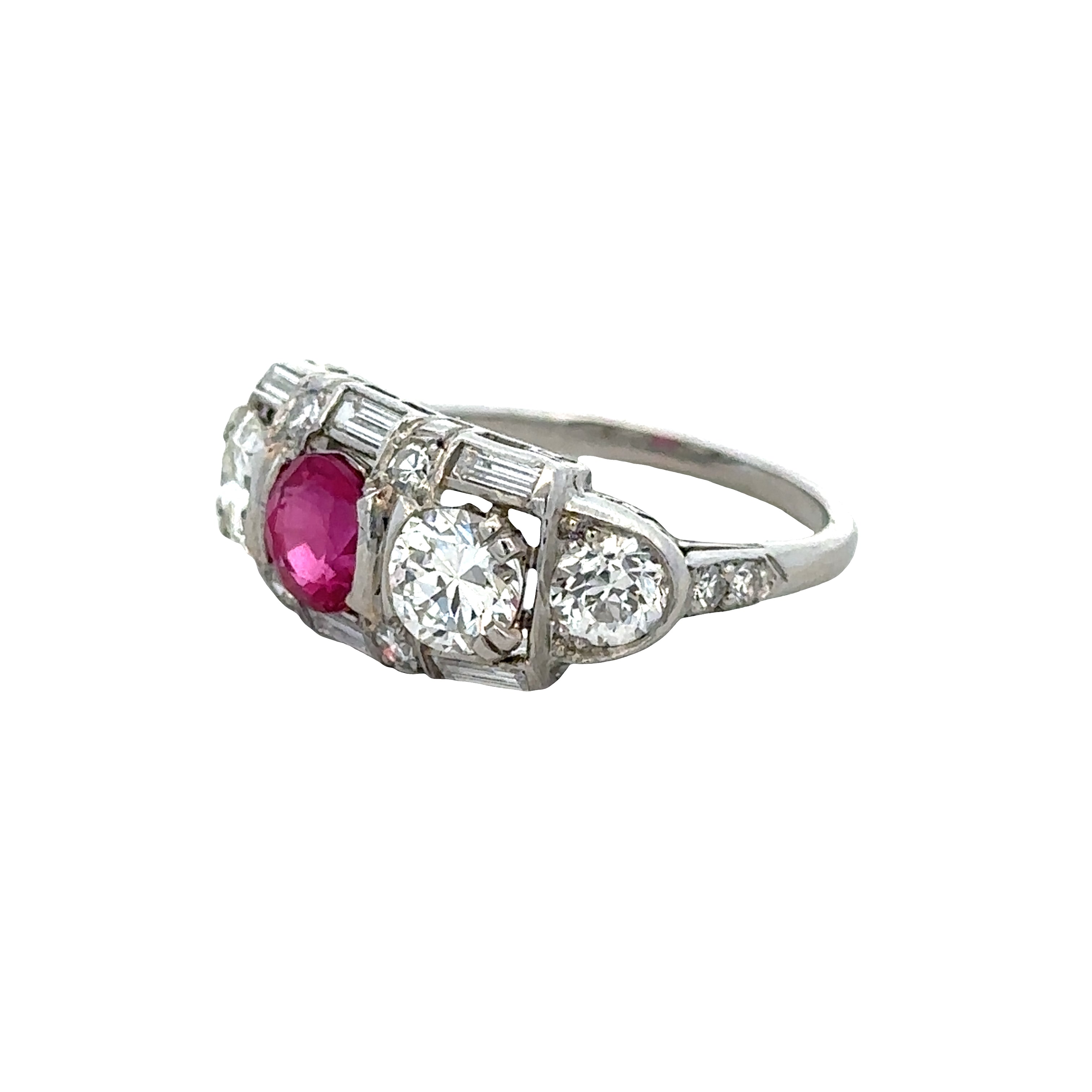 Antique Art Deco Platinum Ruby & Diamond Ring – Size 6