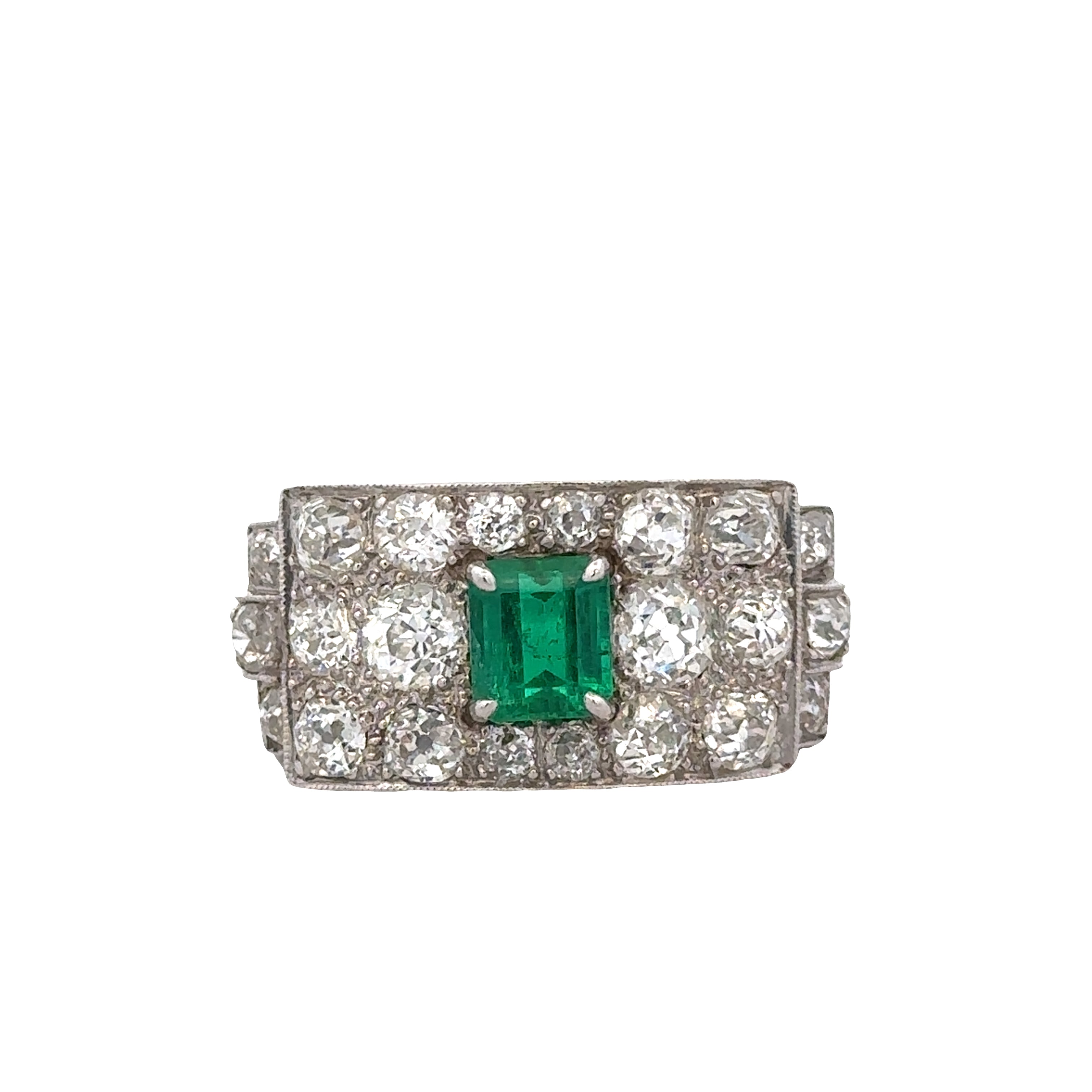 Antique Art Deco Platinum Emerald & Diamond Ring – Size 6.25