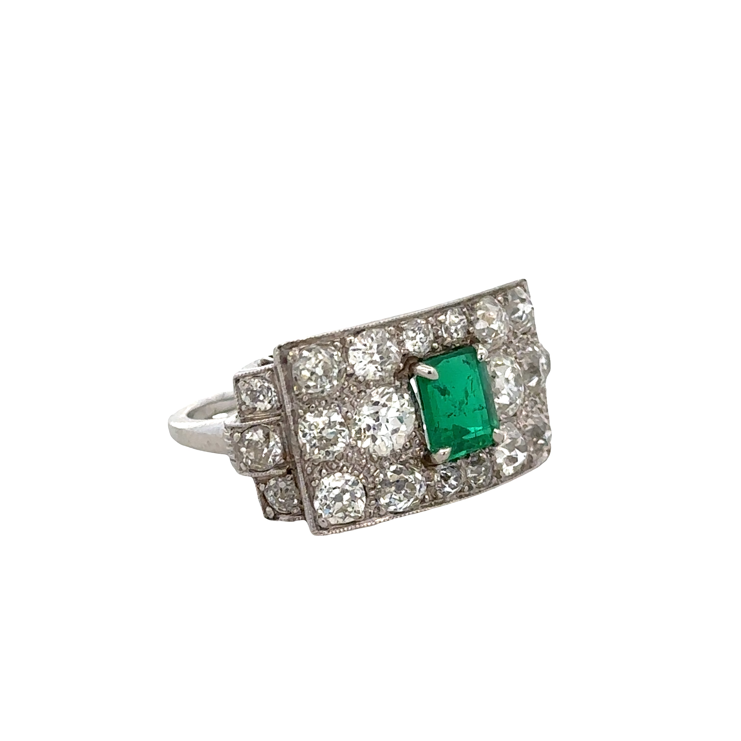 Antique Art Deco Platinum Emerald & Diamond Ring – Size 6.25