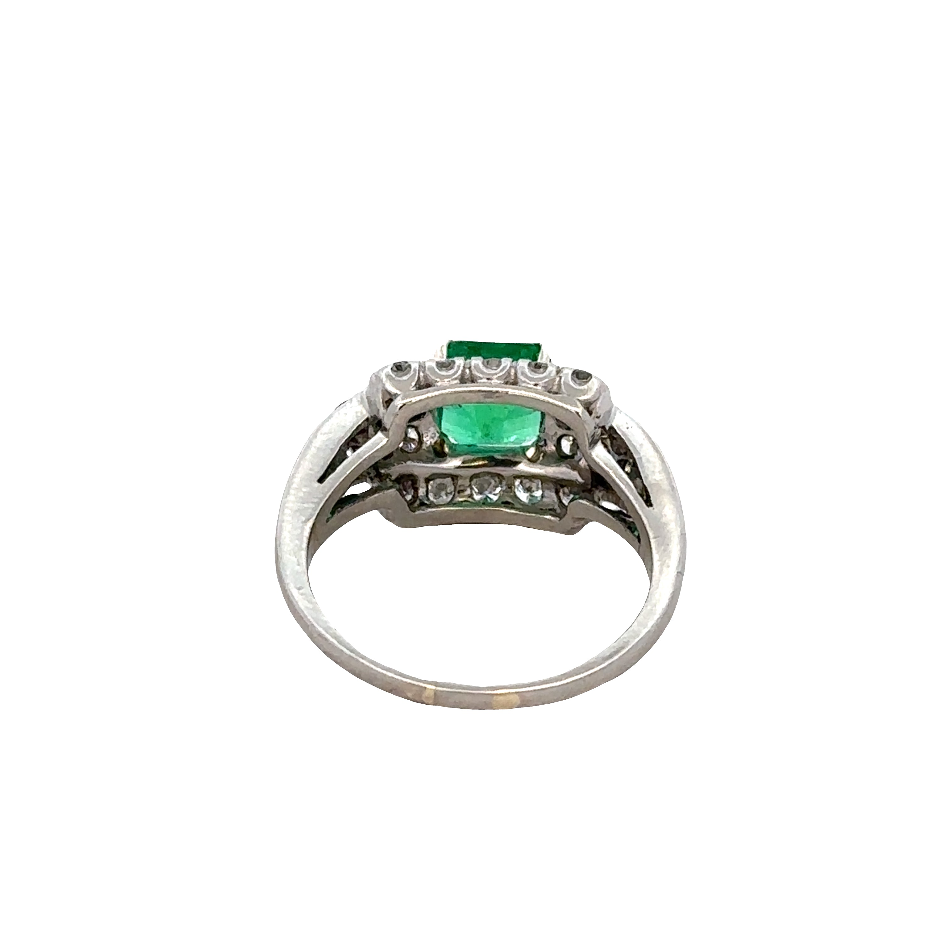 Vintage Platinum Emerald & Diamond Geometric Ring – Size 6.75, Circa 1930s–1940s