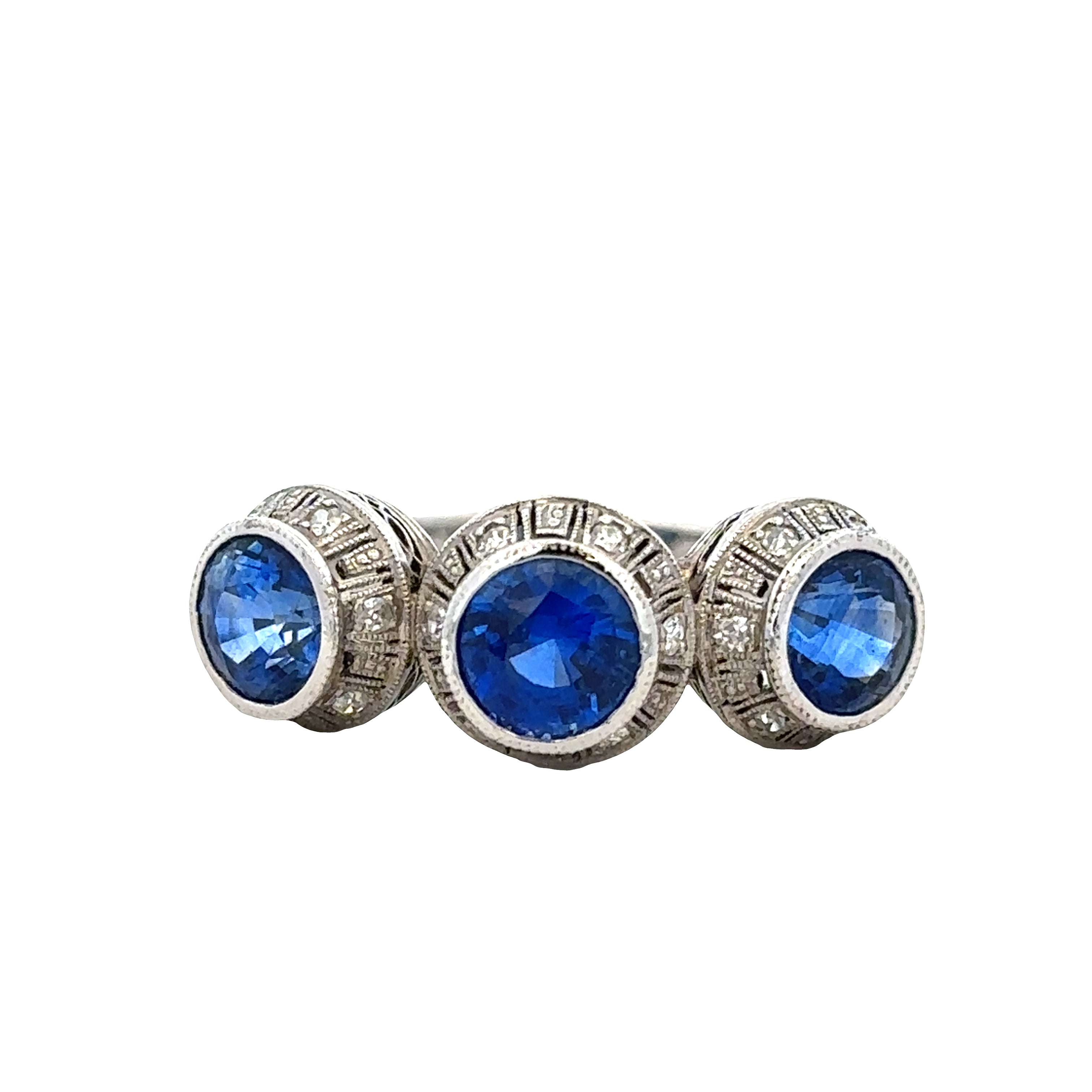 Antique Art Deco Platinum Sapphire & Diamond Ring – Circa 1920s – Size 6.5