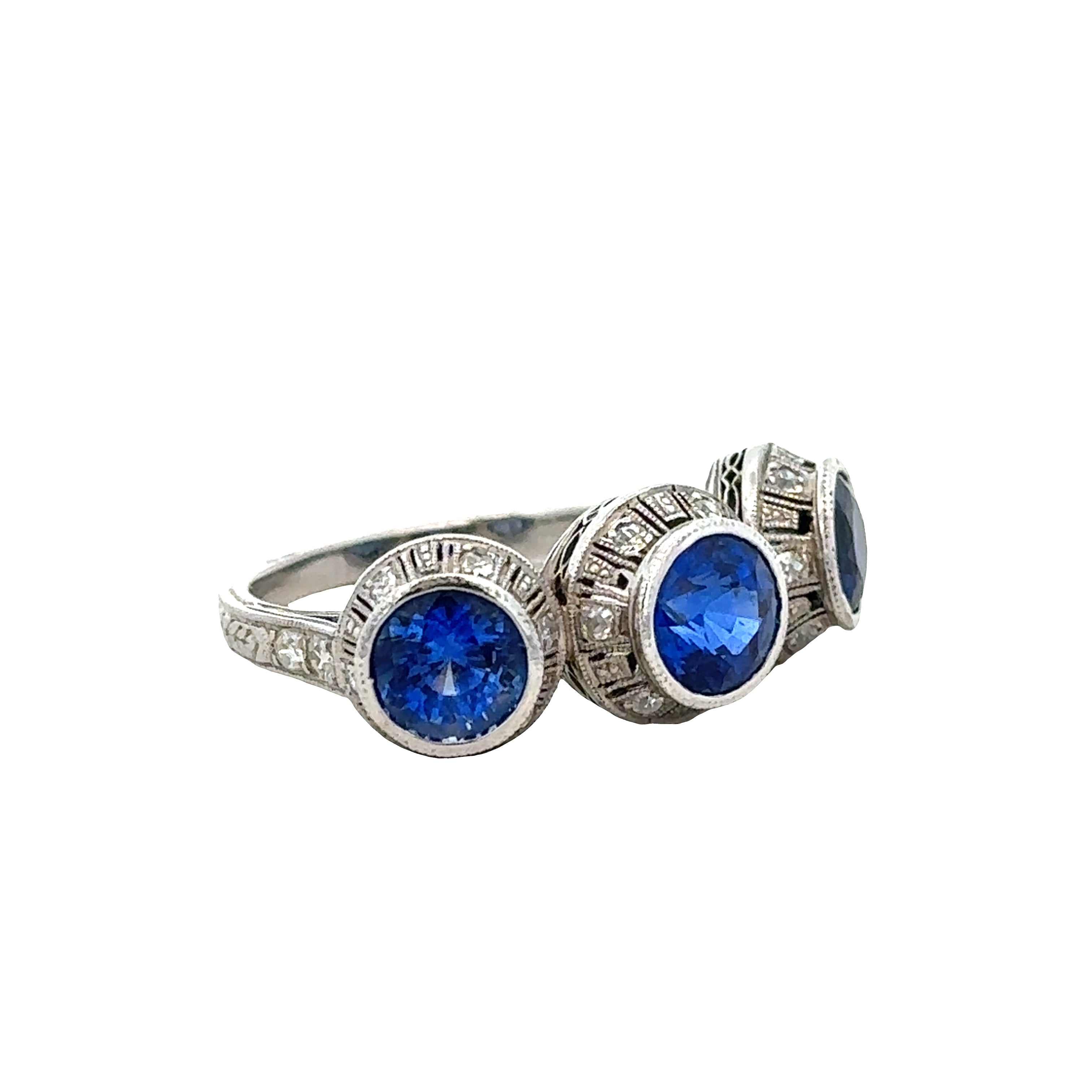 Antique Art Deco Platinum Sapphire & Diamond Ring – Circa 1920s – Size 6.5