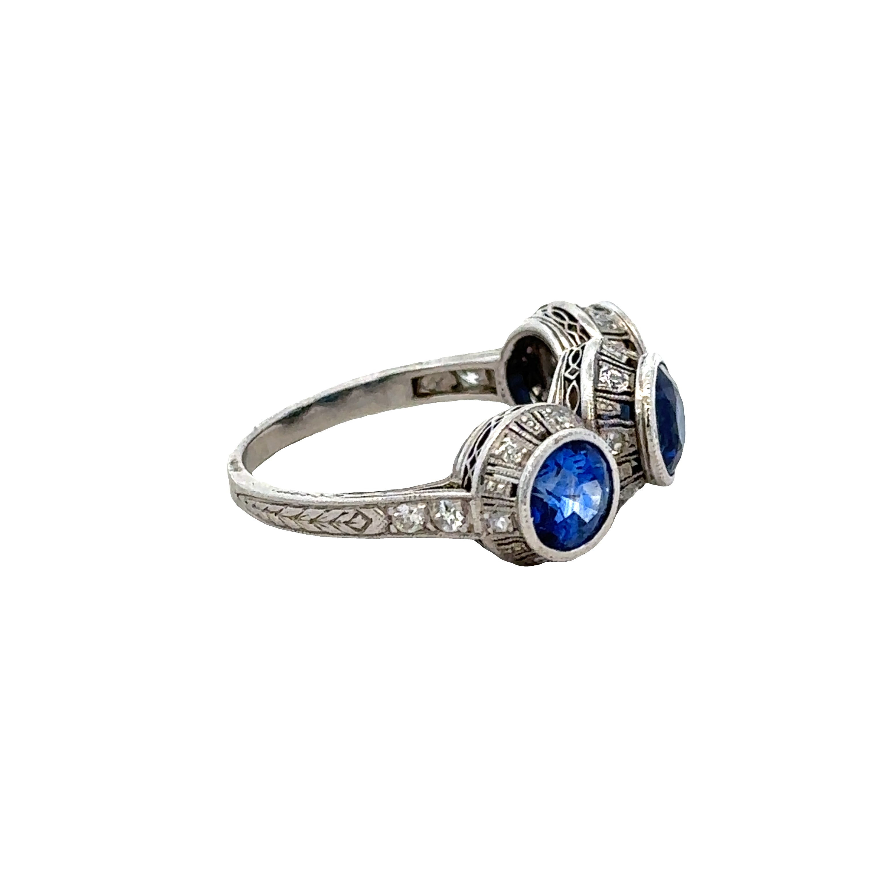 Antique Art Deco Platinum Sapphire & Diamond Ring – Circa 1920s – Size 6.5