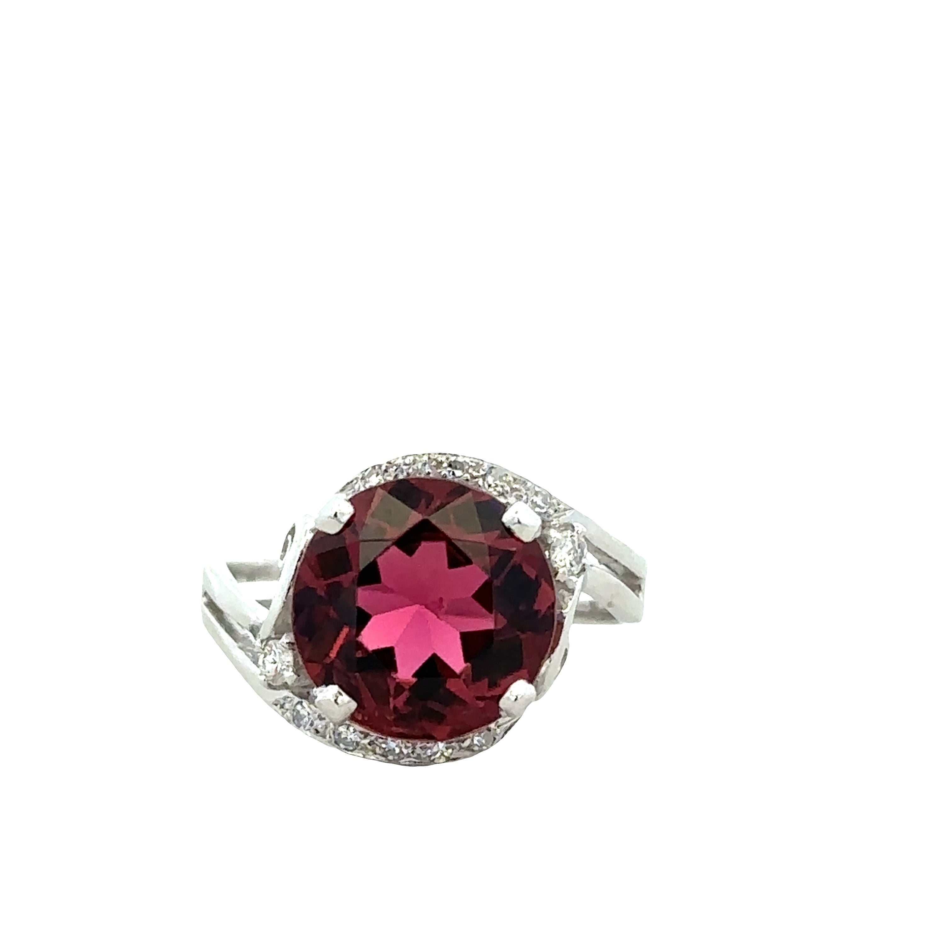 Platinum Pink Tourmaline & Diamond Swirl Halo Ring – Size 6.5