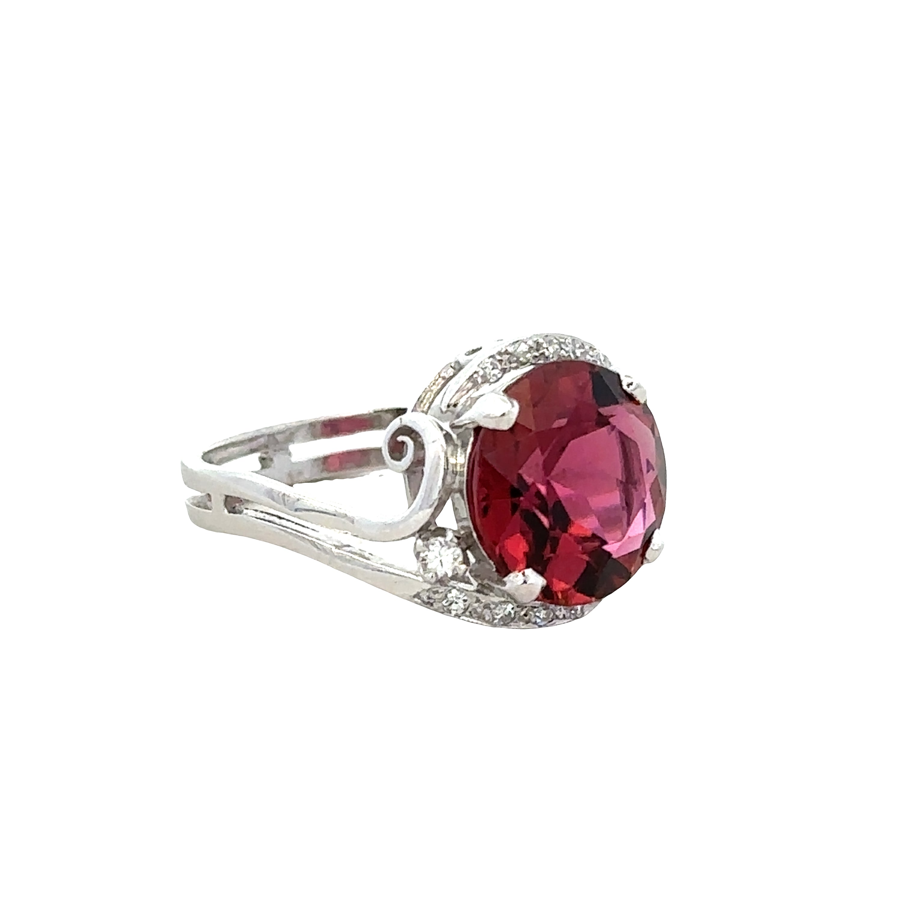 Platinum Pink Tourmaline & Diamond Swirl Halo Ring – Size 6.5