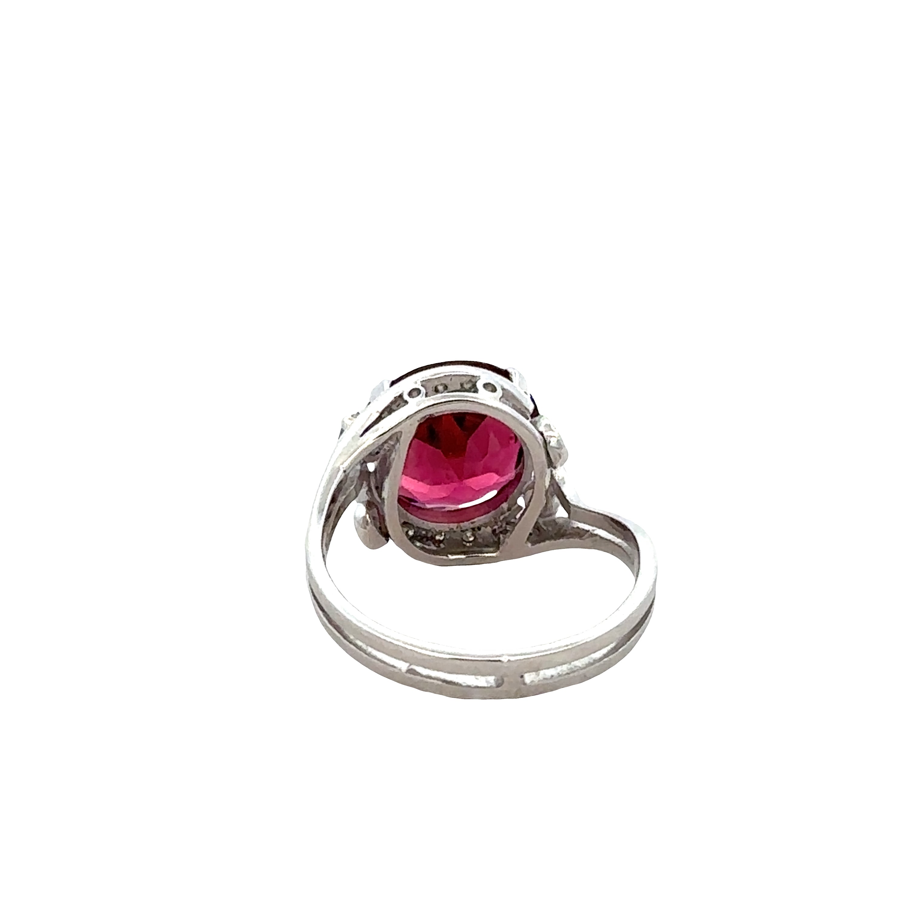 Platinum Pink Tourmaline & Diamond Swirl Halo Ring – Size 6.5