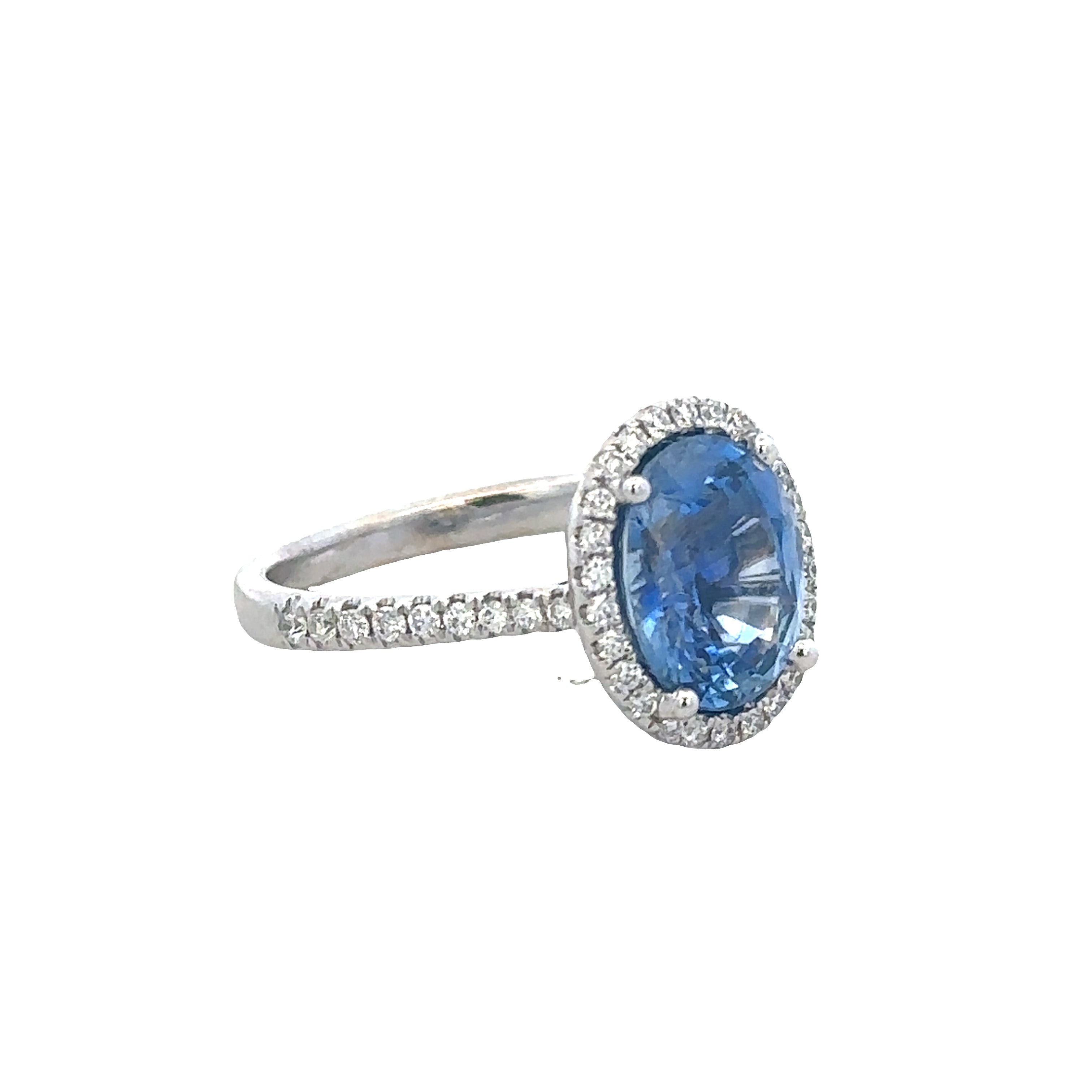 18k White Gold Sri Lankan Sapphire & Diamond Halo Ring – GIA Certified, Size 5.5